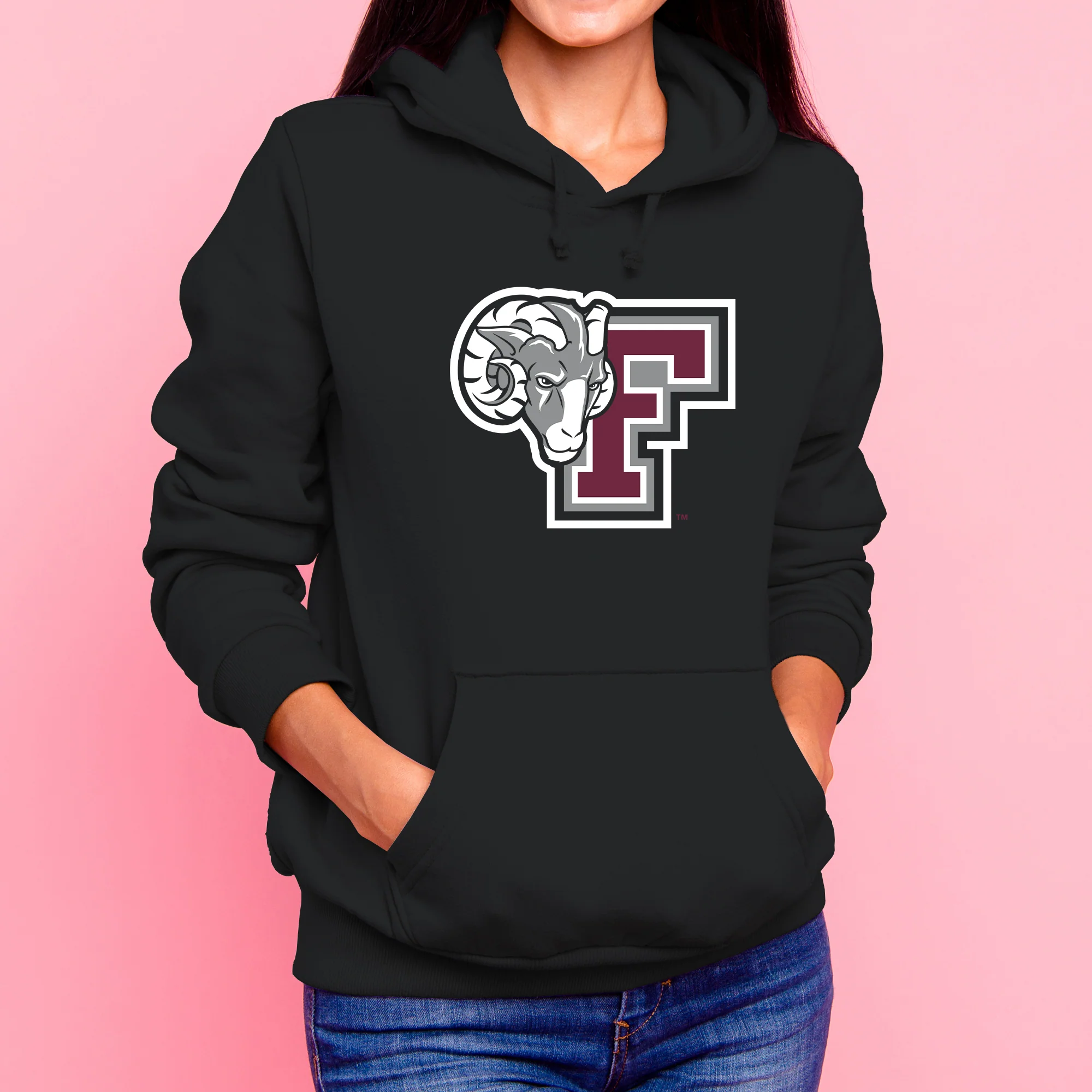 Fordham University Rams Primary Logo Hoodie - Black - Image 4