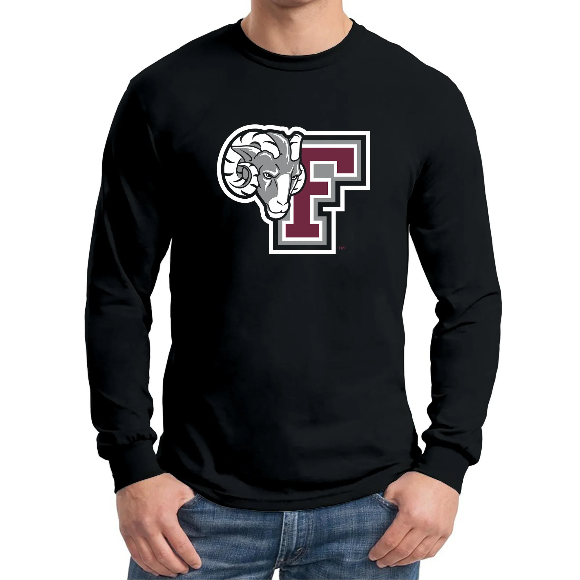 Fordham University Rams Primary Logo Long Sleeve T-Shirt - Black - Image 3