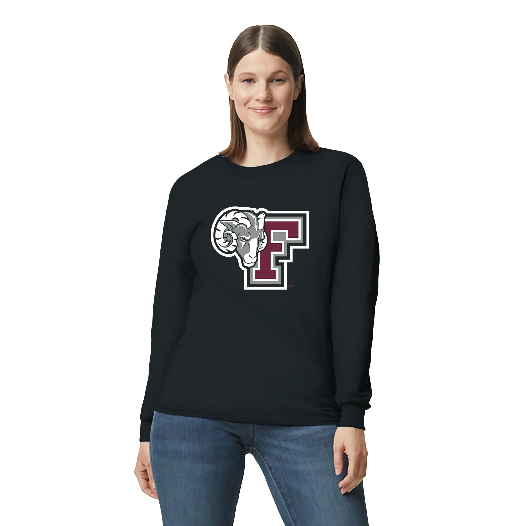 Fordham University Rams Primary Logo Long Sleeve T-Shirt - Black - Image 4