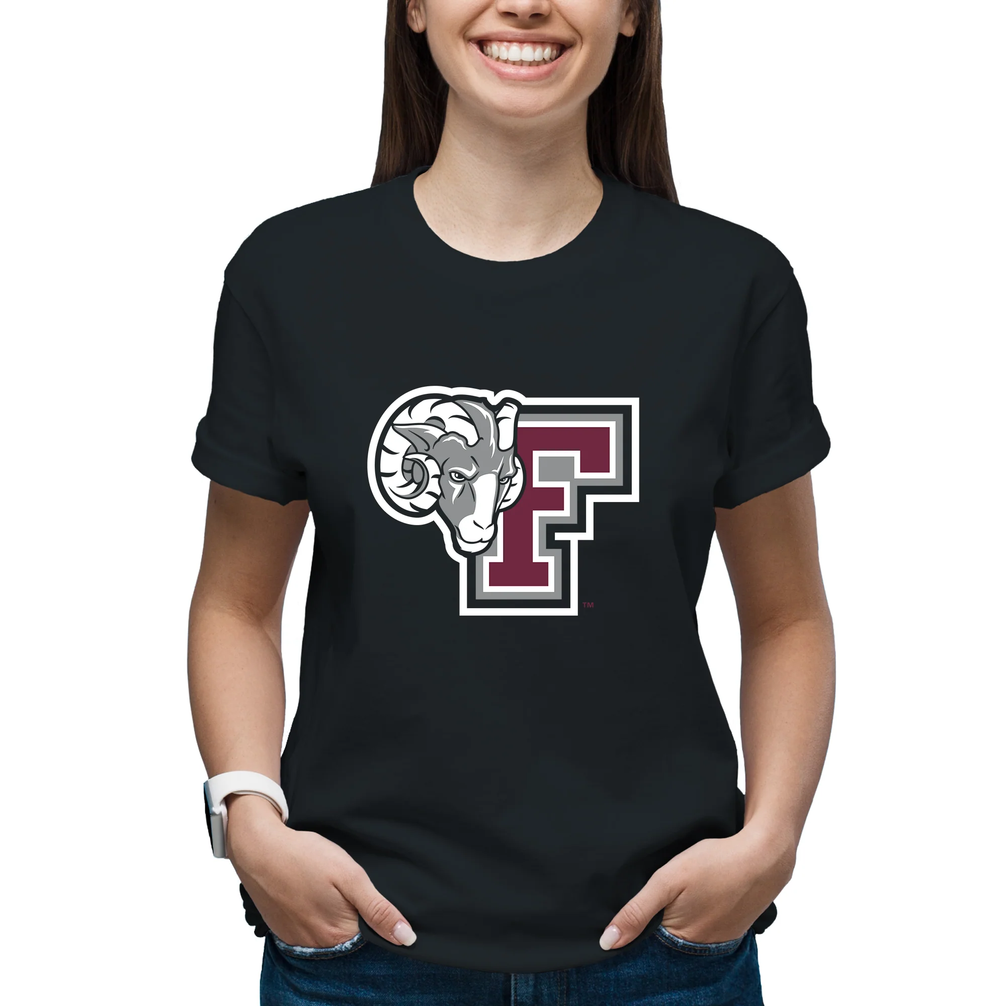 Fordham University Rams Primary Logo T-Shirt - Black - Image 4