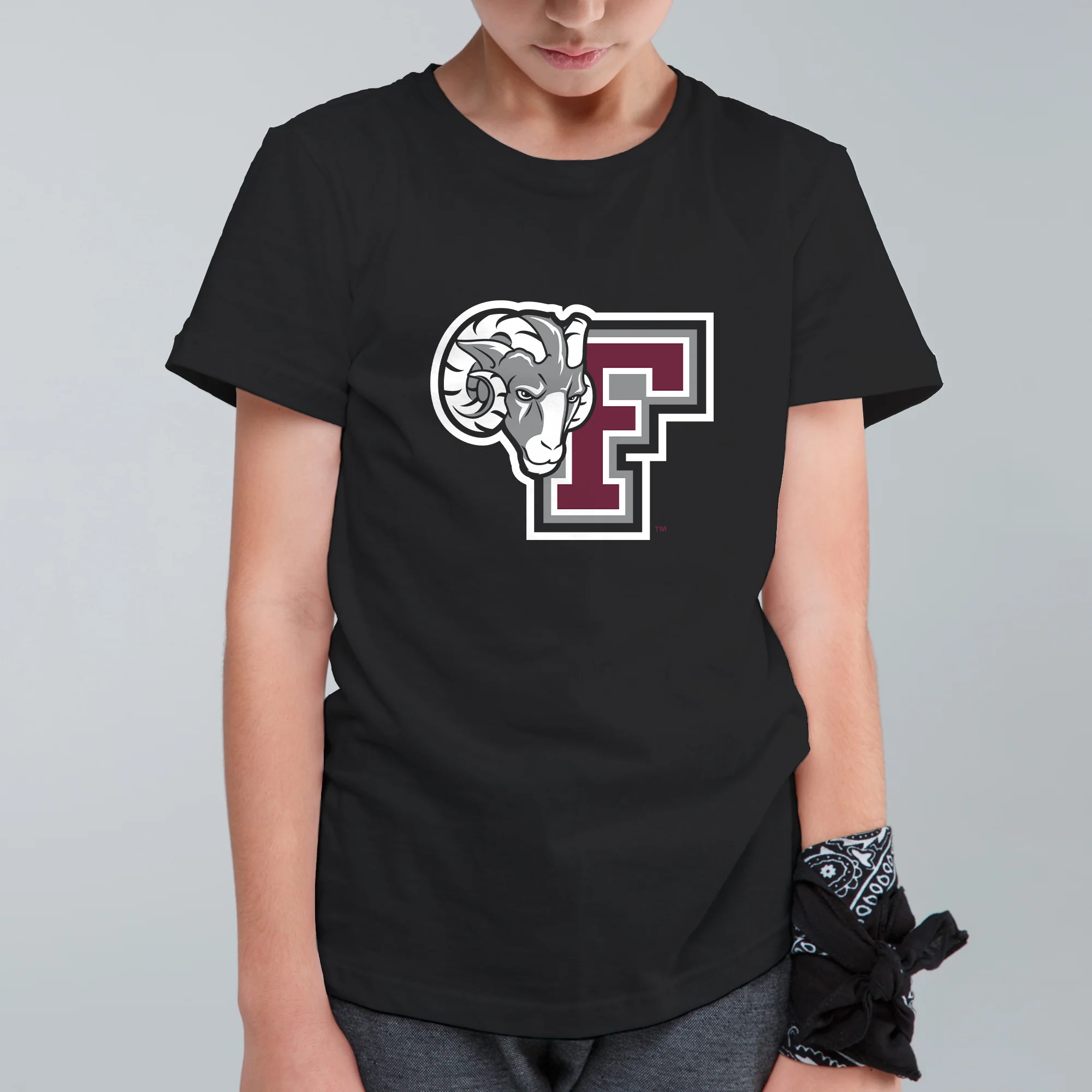 Fordham University Rams Primary Logo Youth T-Shirt - Black - Image 3