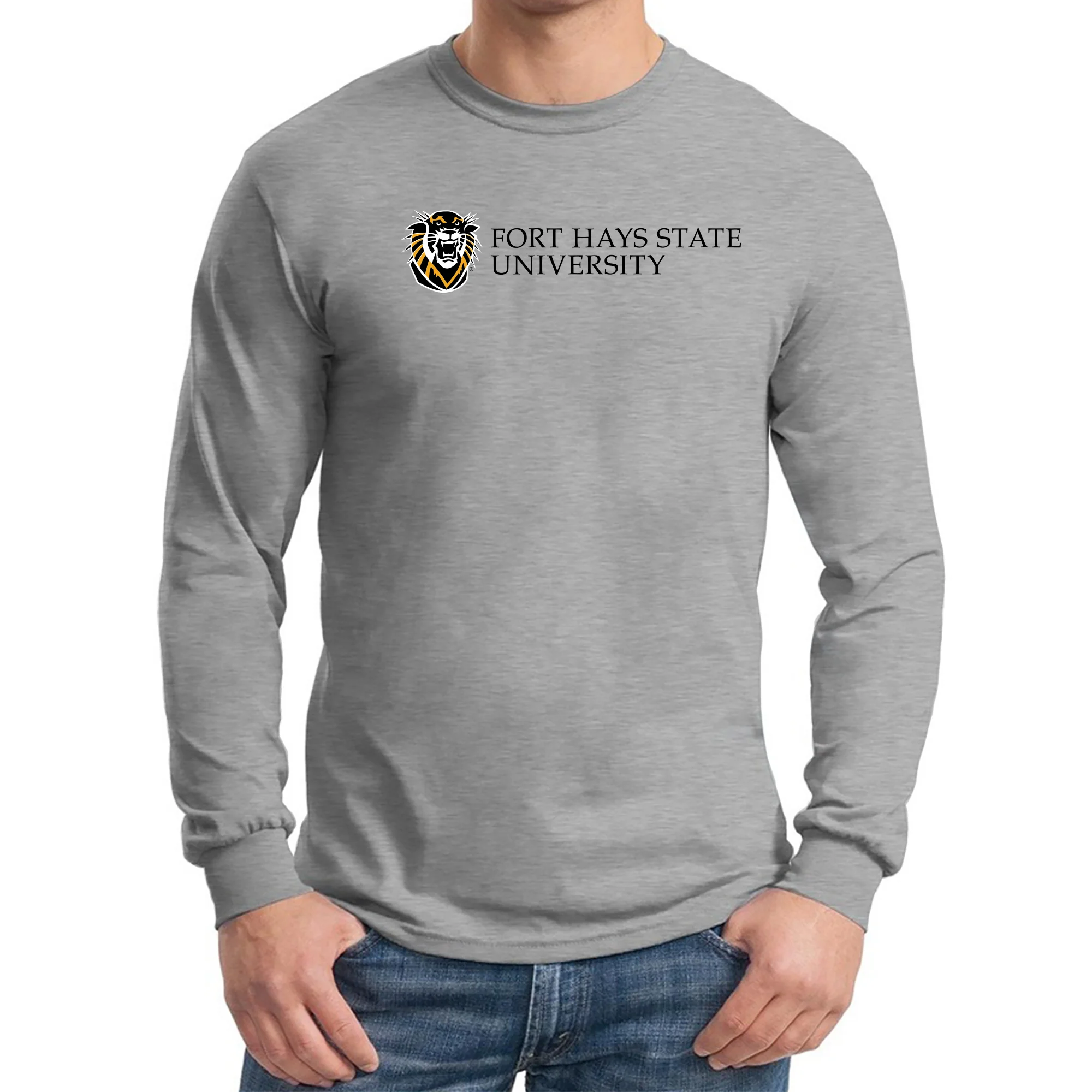 Fort Hays State Institutional Logo Long Sleeve - Sport Grey - Image 3