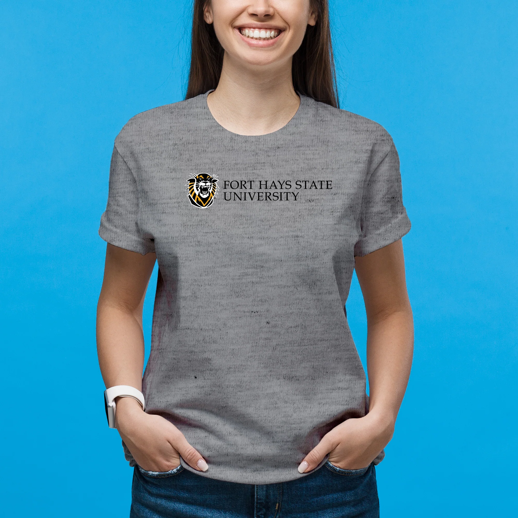 Fort Hays State Institutional Logo T-Shirt - Sport Grey - Image 4