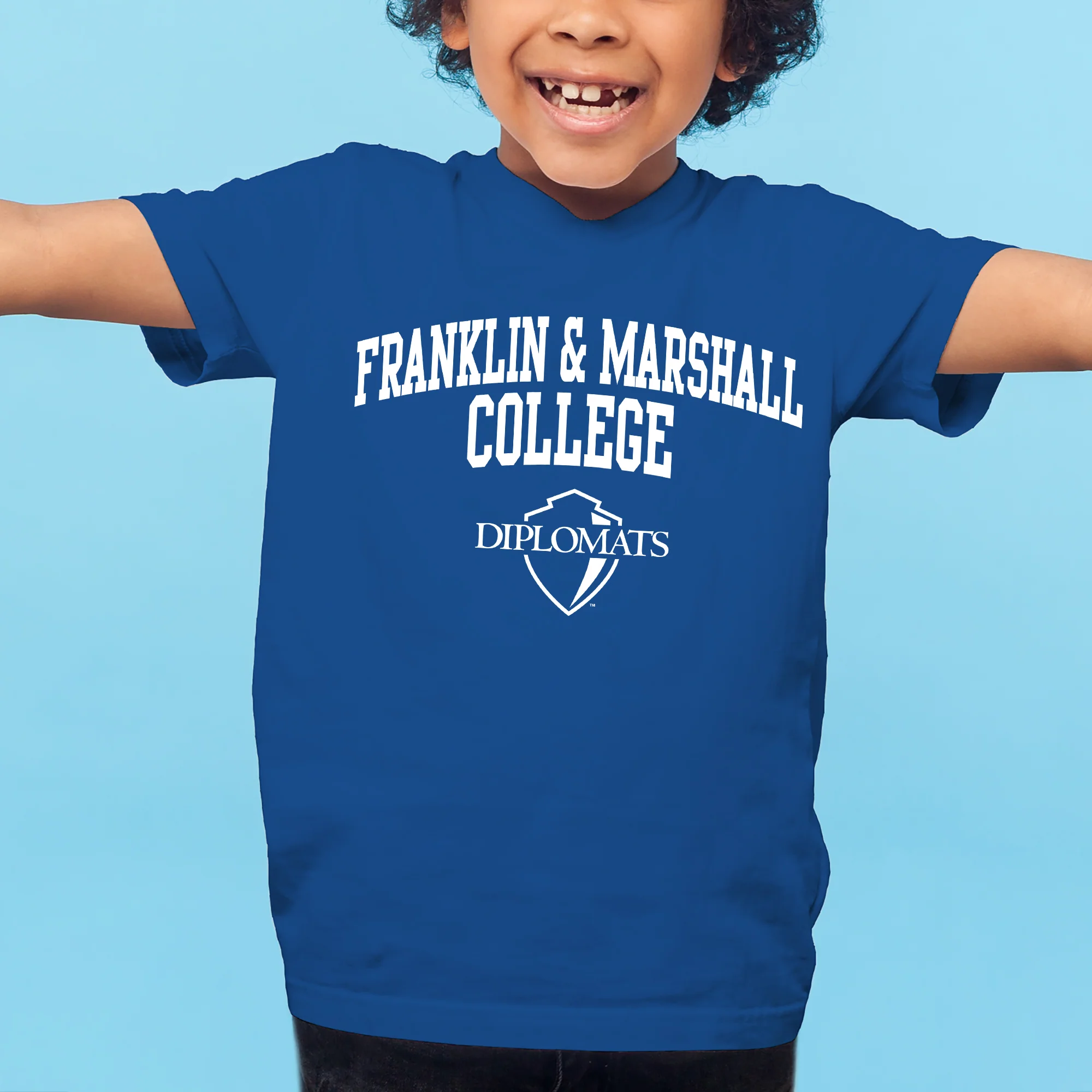 Franklin & Marshall College Diplomats Arch Logo Youth T Shirt - Royal - Image 4