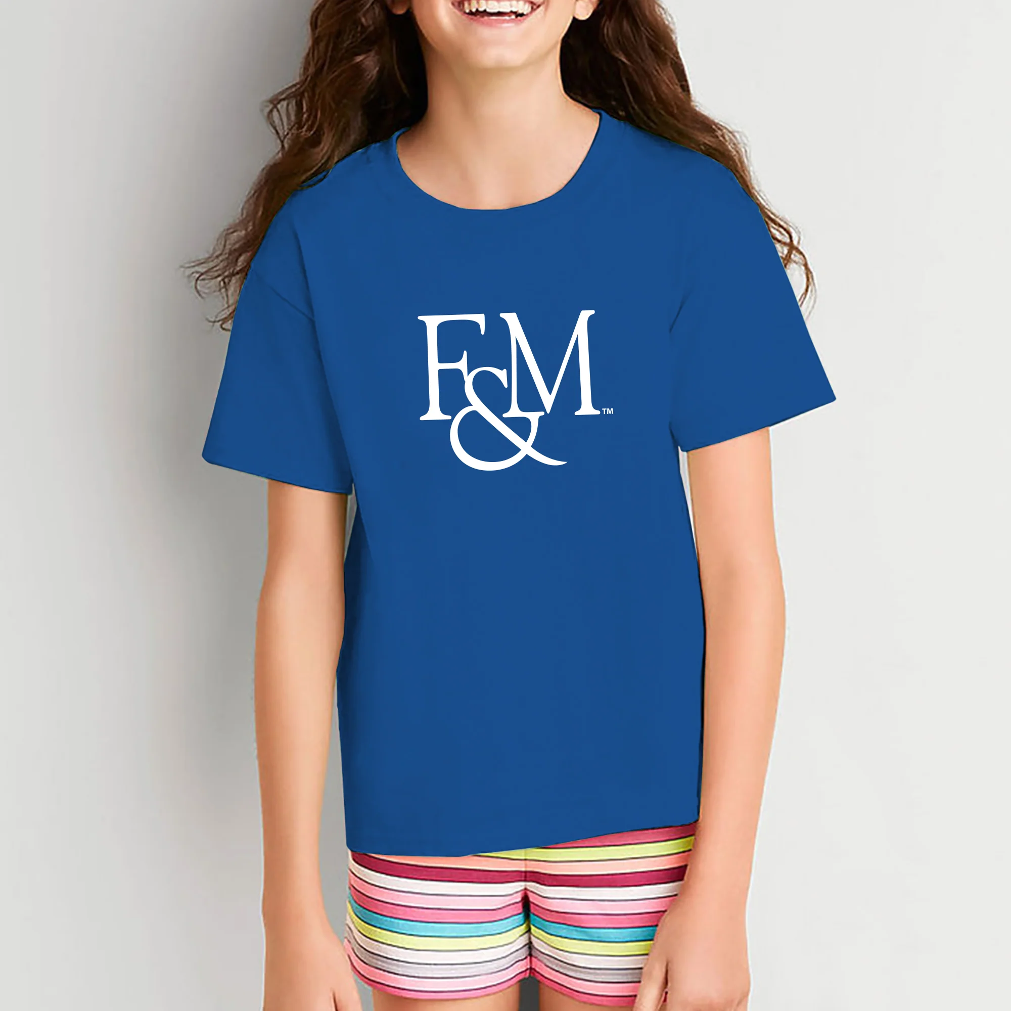 Franklin & Marshall College Diplomats Primary Logo Youth T Shirt - Royal - Image 4