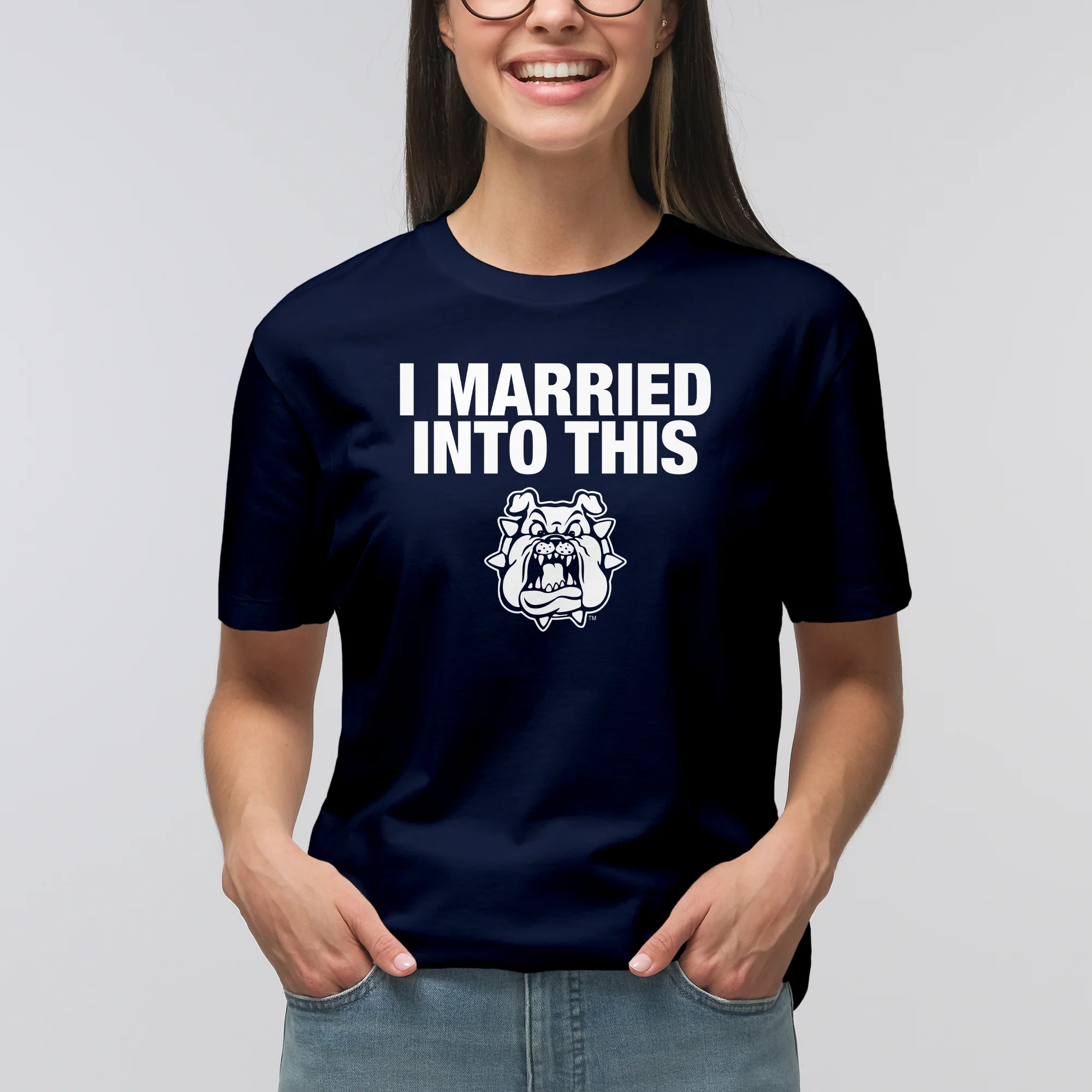 Fresno State Bulldogs I Married Into This T-Shirt - Navy - Image 4
