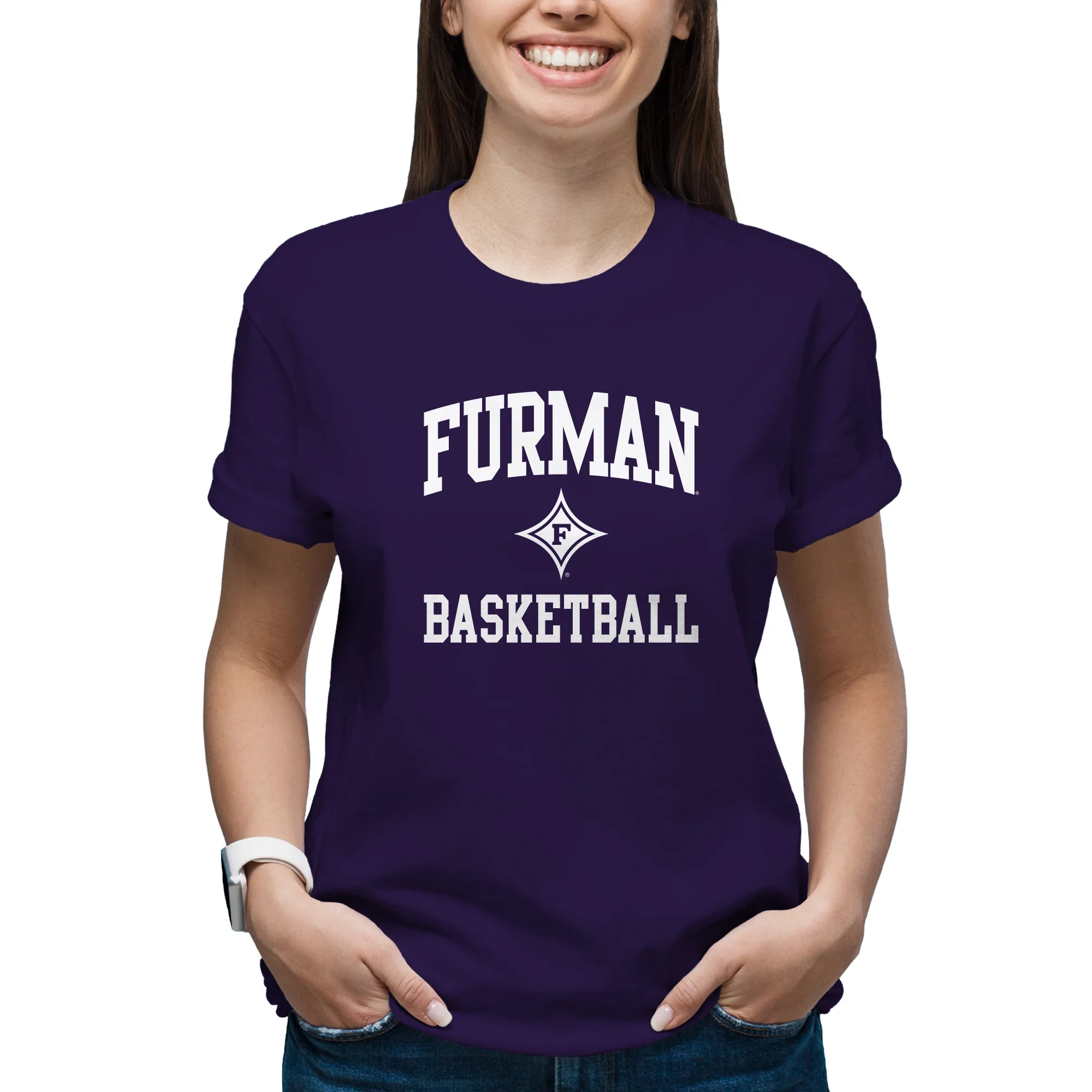 Furman Arch Logo Basketball T-Shirt - Purple - Image 4