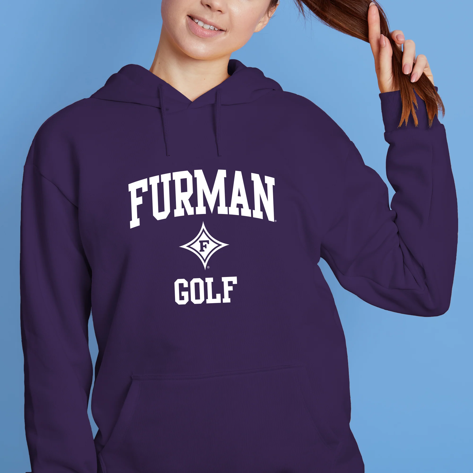 Furman Arch Logo Golf Hoodie - Purple - Image 4