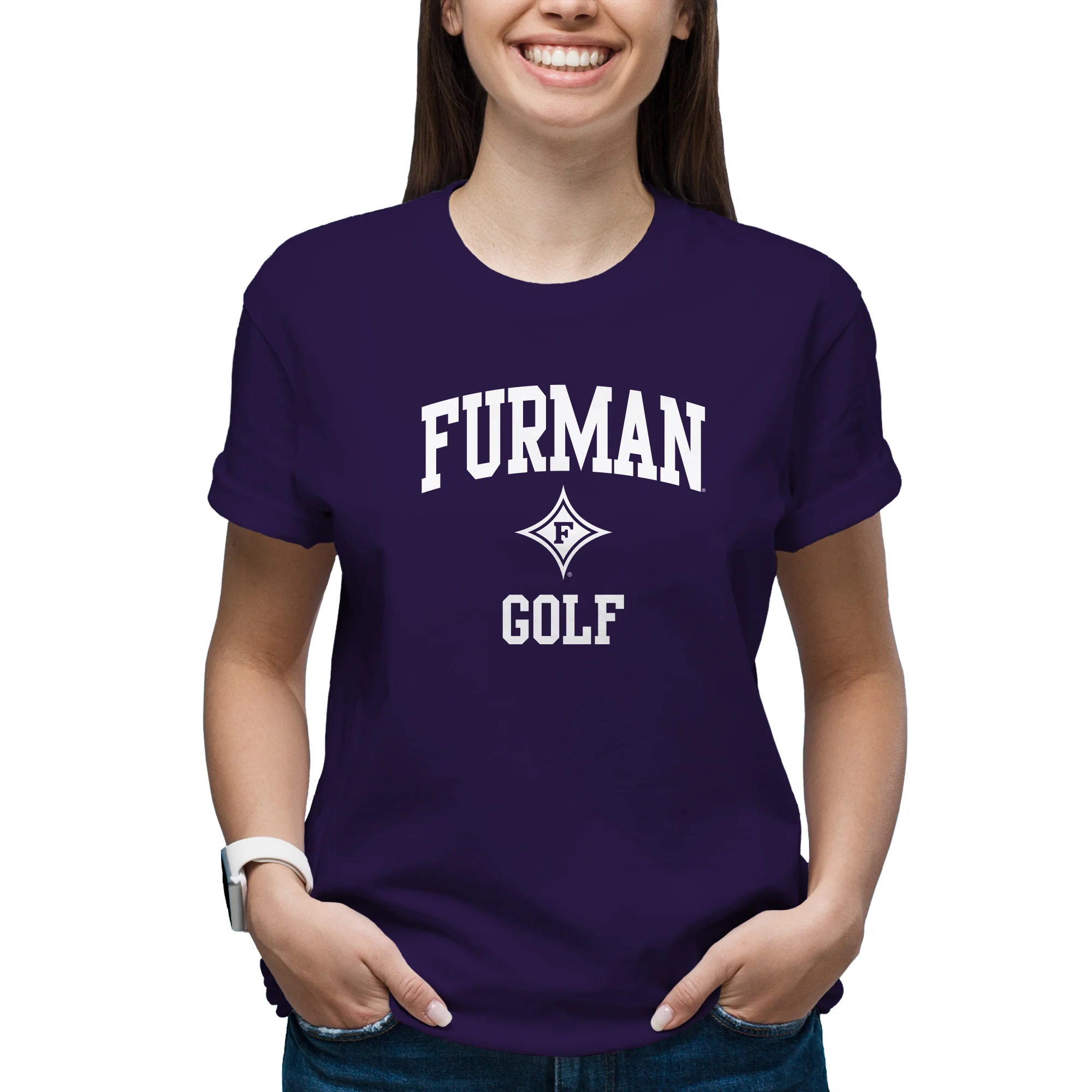 Furman Arch Logo Golf T-Shirt - Purple - Image 4