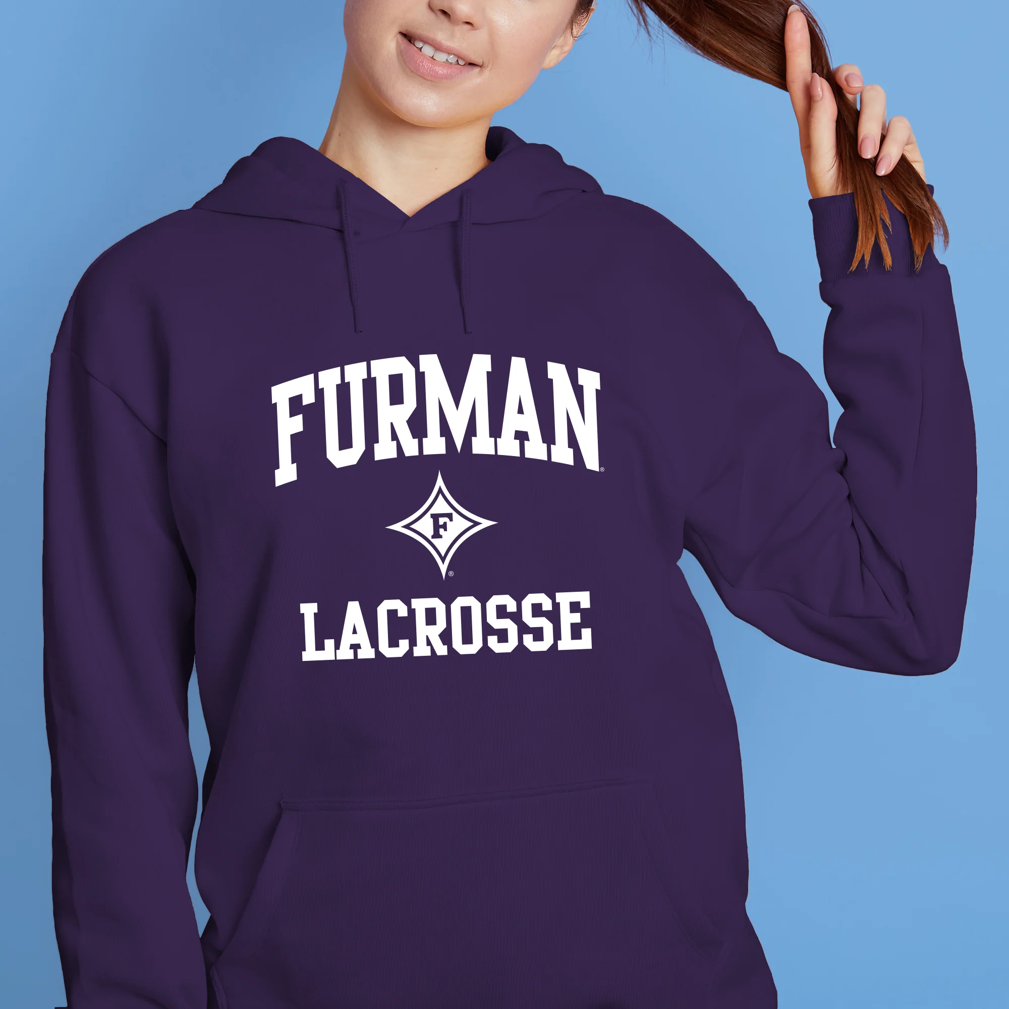 Furman Arch Logo Lacrosse Hoodie - Purple - Image 4