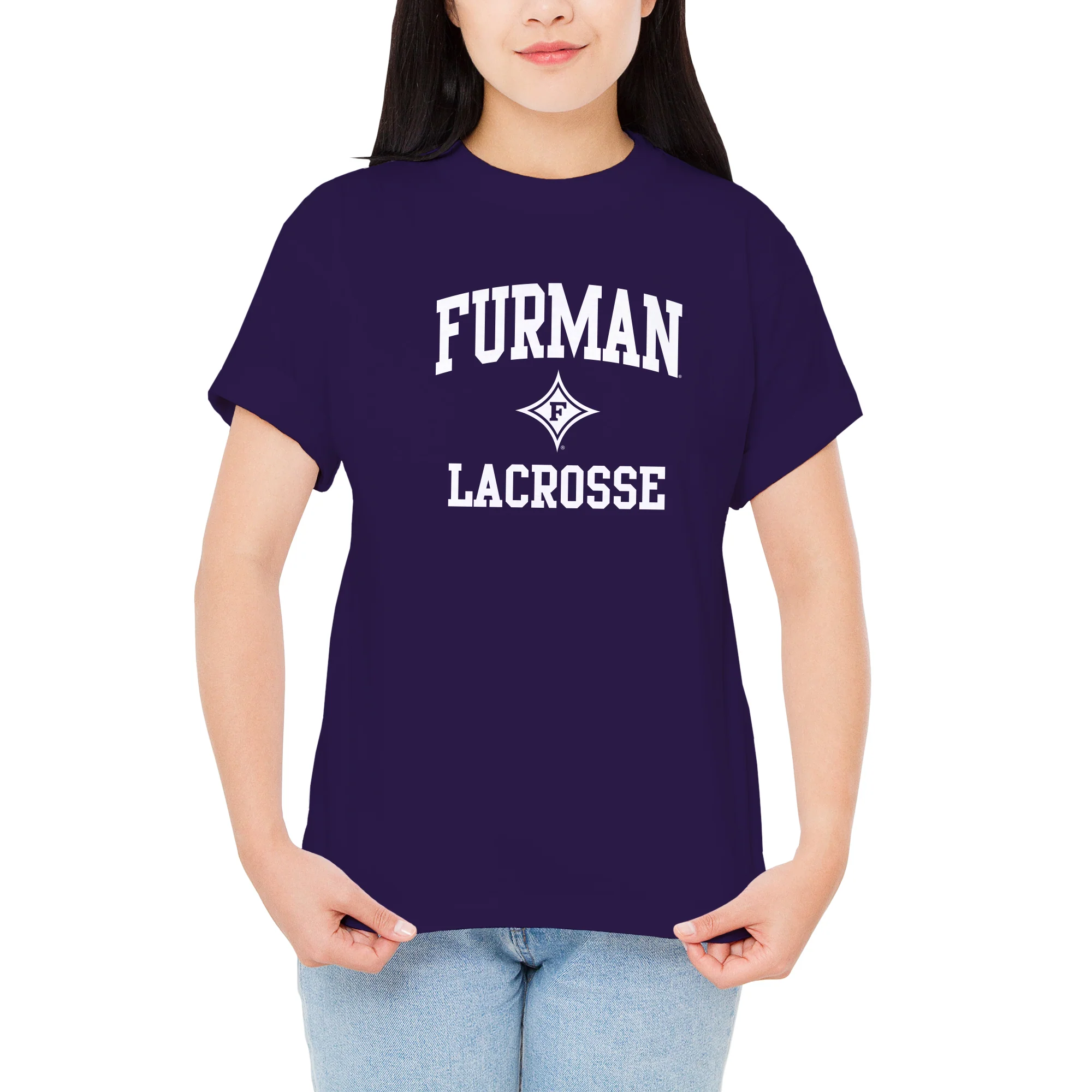 Furman Arch Logo Lacrosse T-Shirt - Purple - Image 4