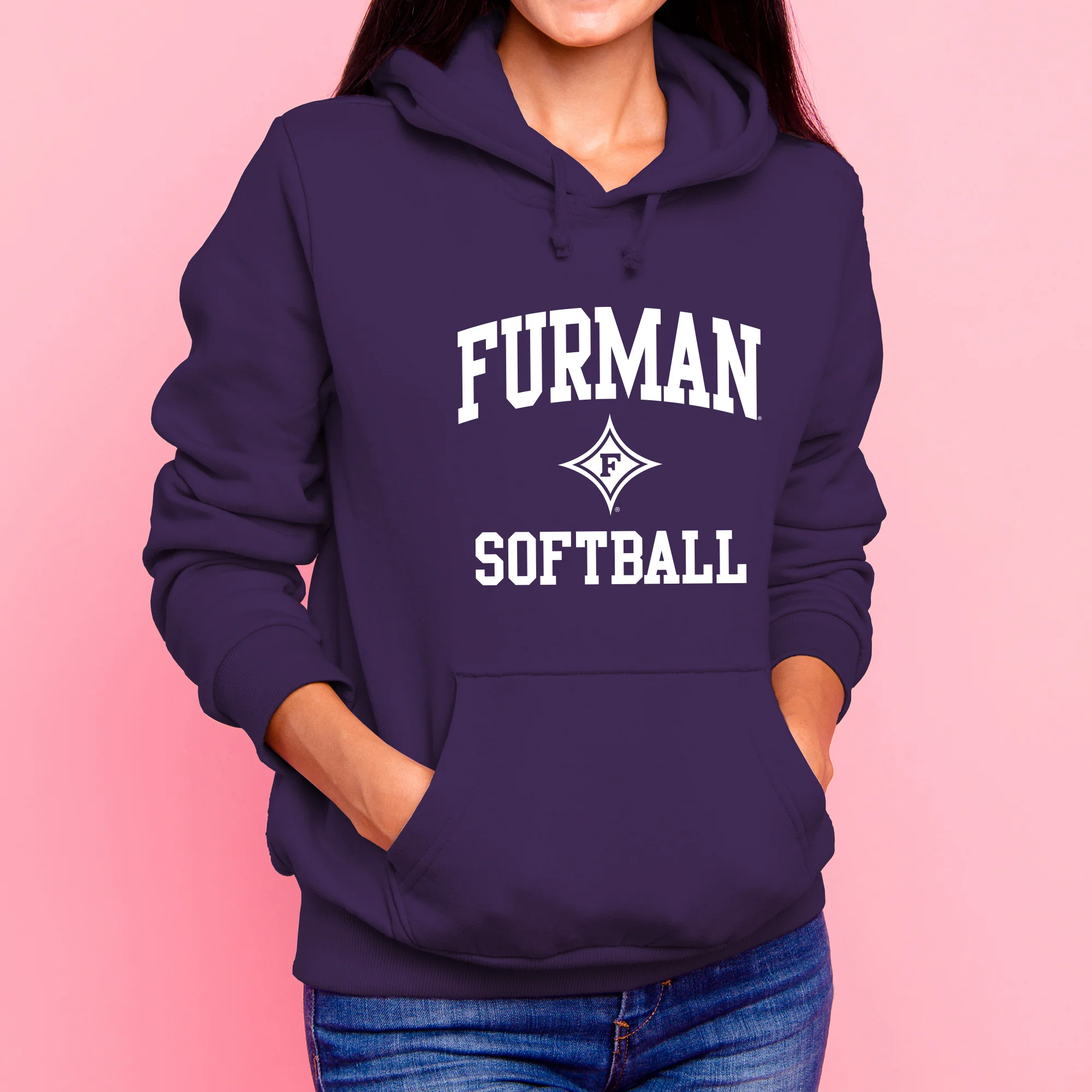 Furman Arch Logo Softball Hoodie - Purple - Image 4