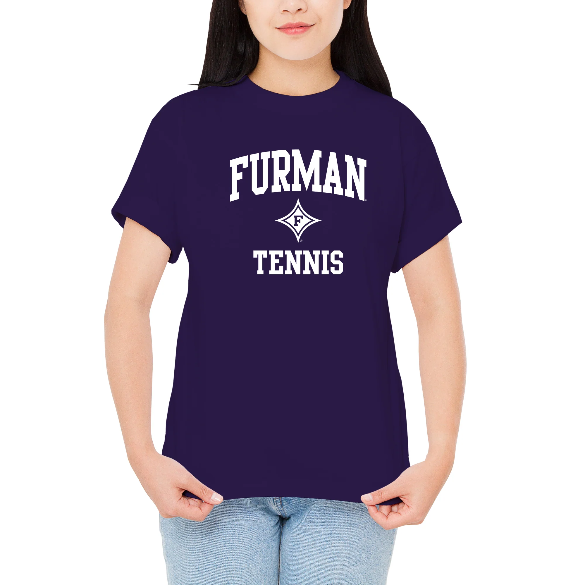 Furman Arch Logo Tennis T-Shirt - Purple - Image 4