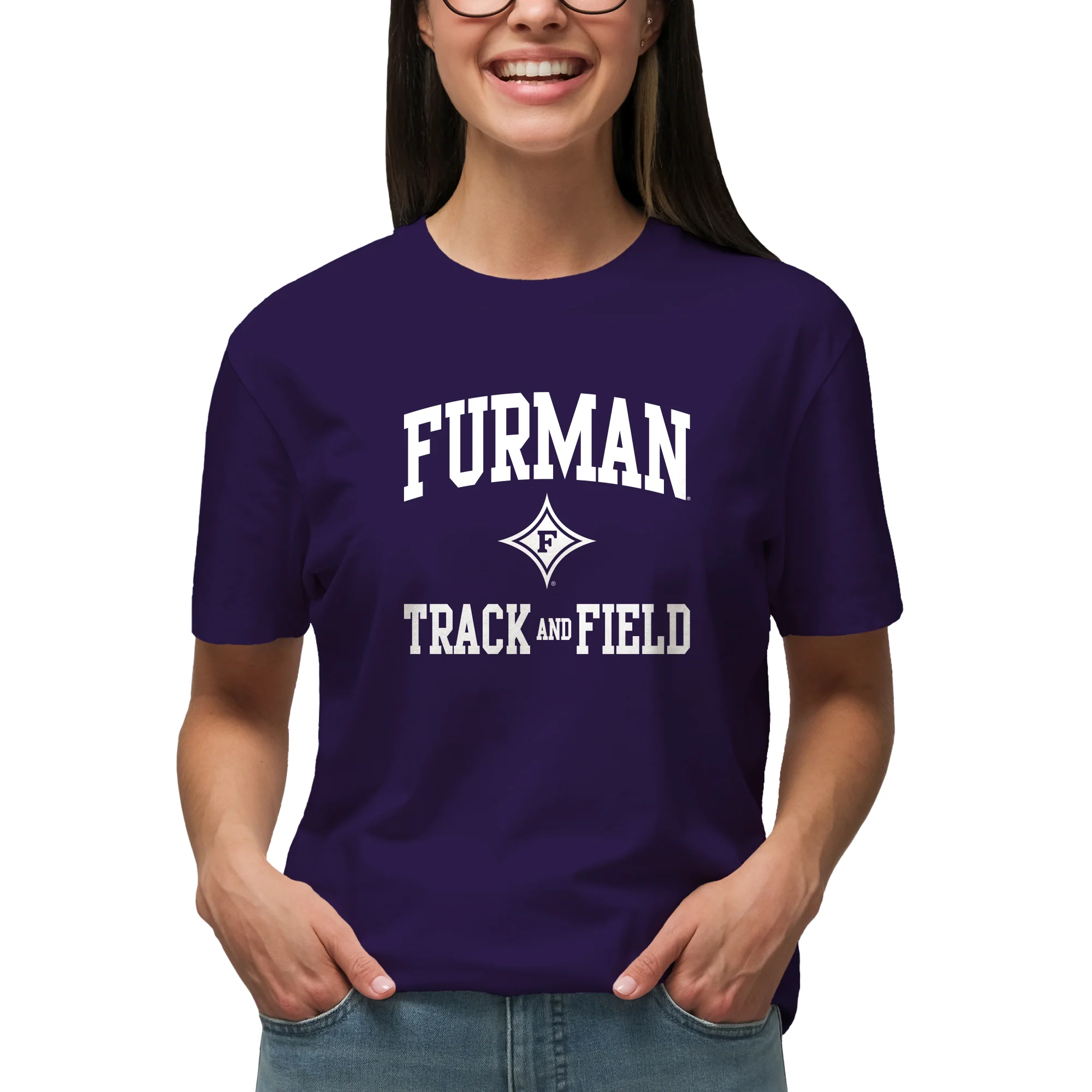 Furman Arch Logo Track & Field T-Shirt - Purple - Image 4