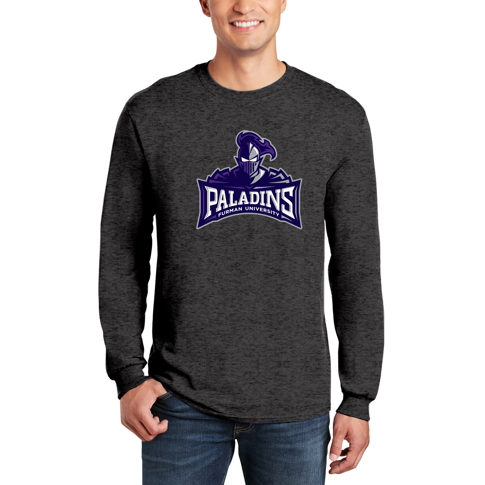 Furman Mascot Spirit Mark Long Sleeve - Dark Heather - Image 3