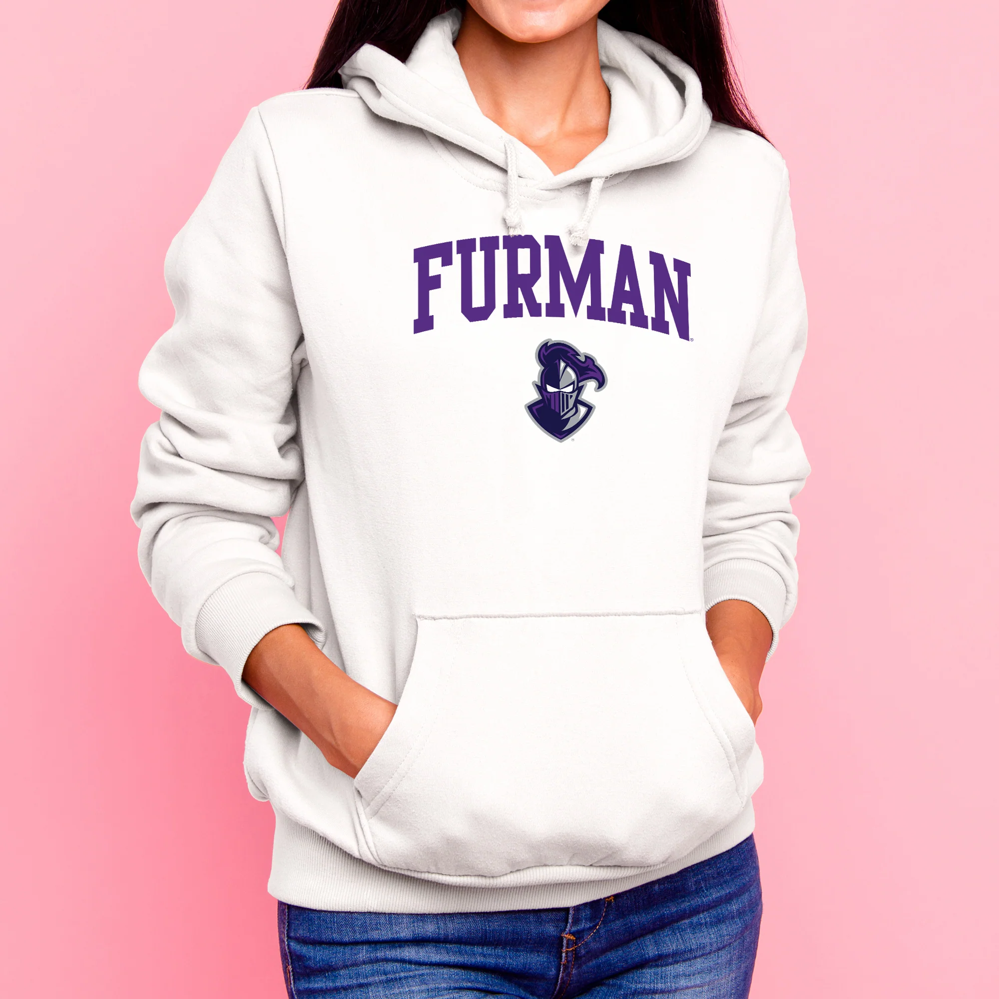 Furman University Paladins Arch Logo Hoodie - White - Image 4