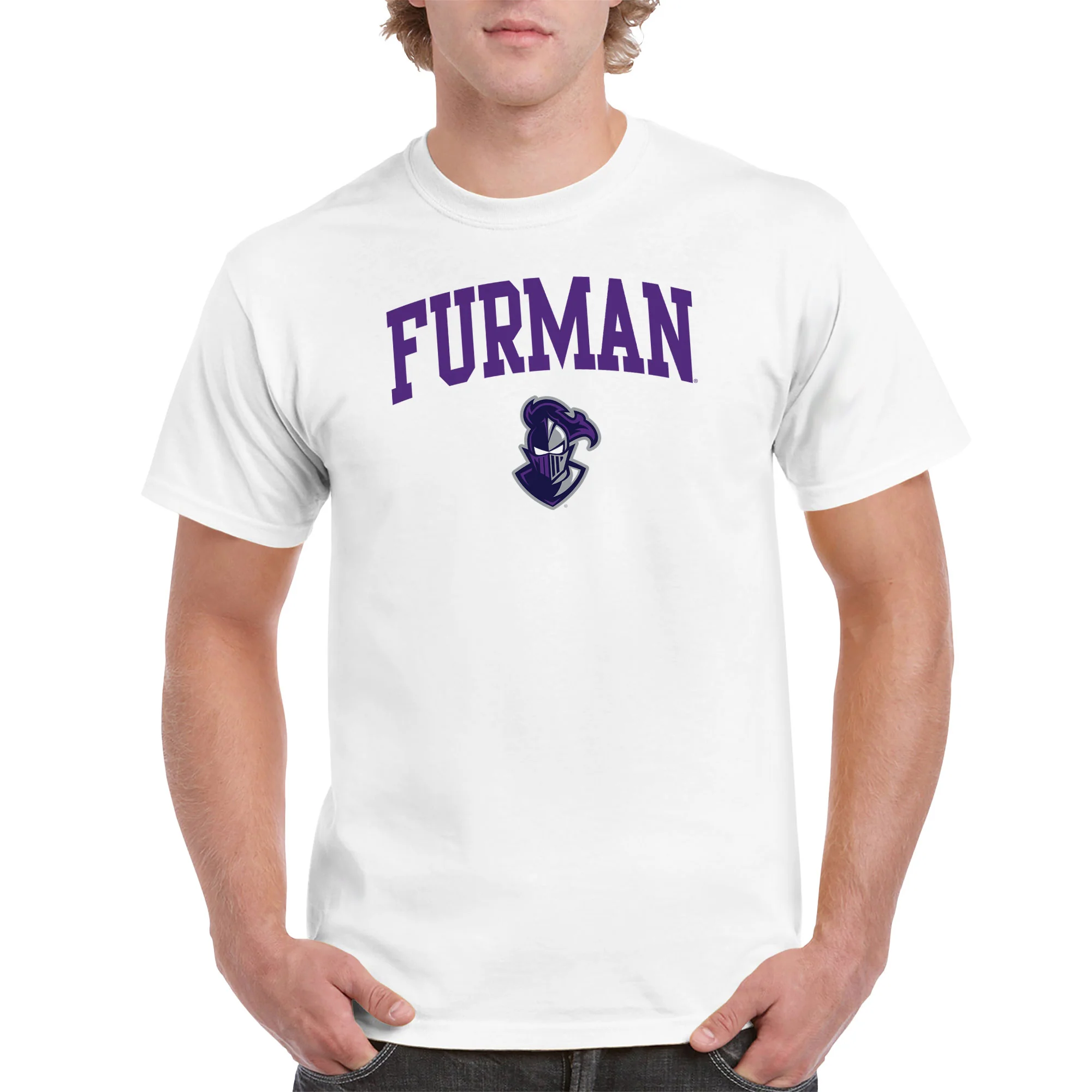 Furman University Paladins Arch Logo Short Sleeve T Shirt - White - Image 3