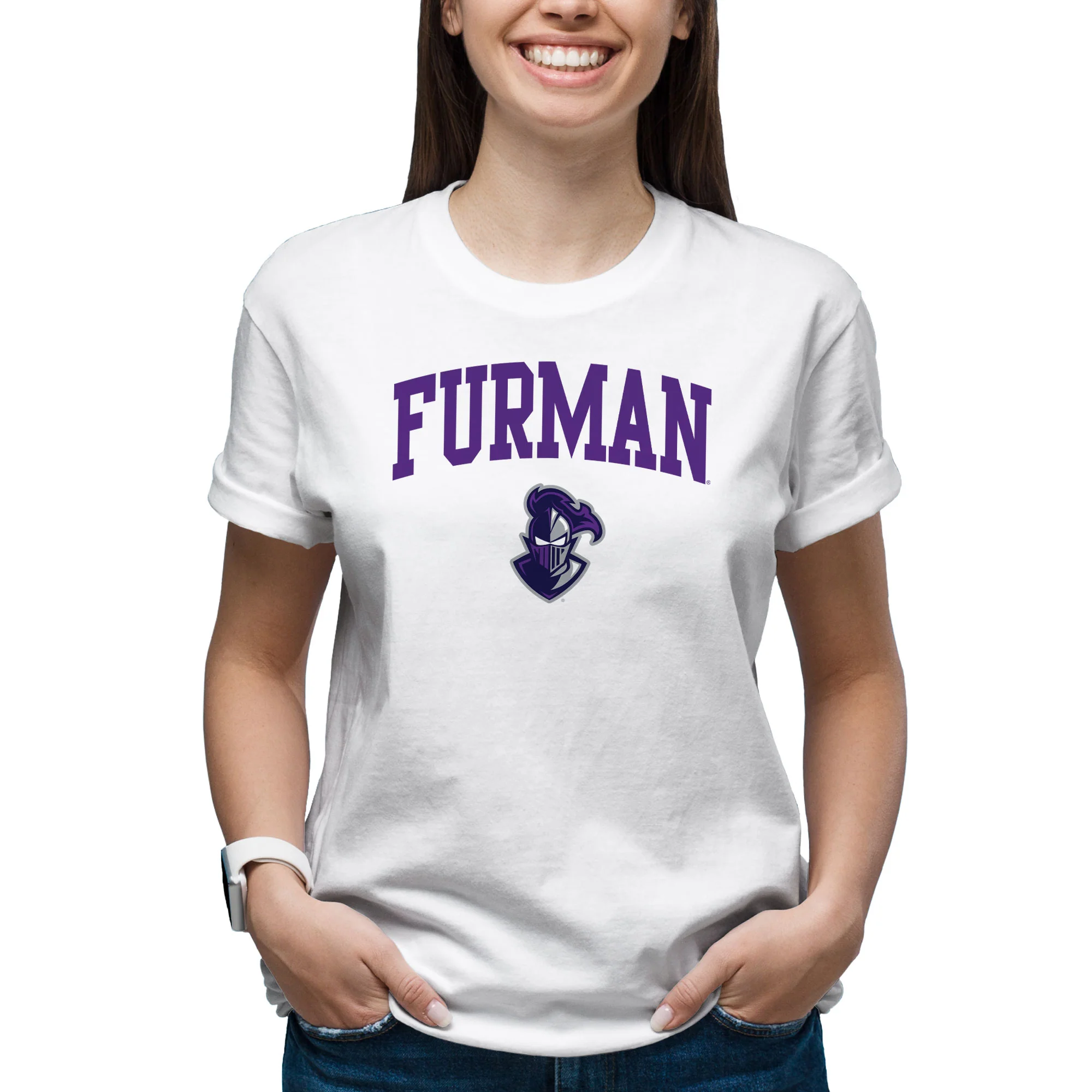 Furman University Paladins Arch Logo Short Sleeve T Shirt - White - Image 4