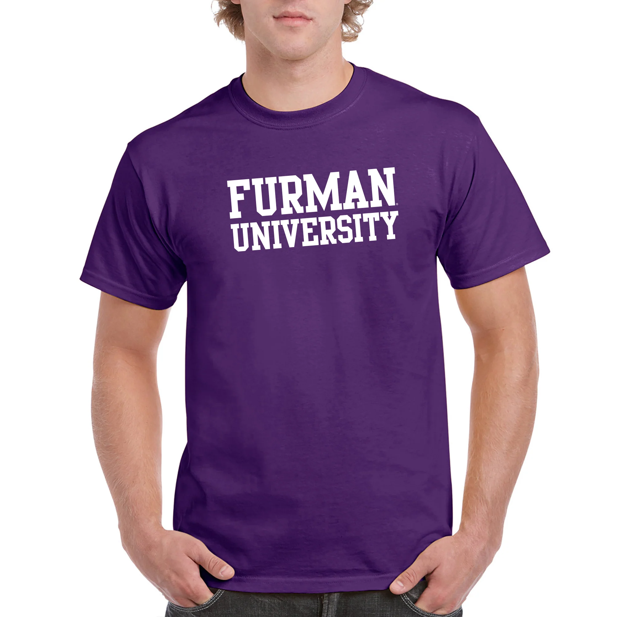 Furman University Paladins Basic Block Short Sleeve T Shirt - Purple - Image 3