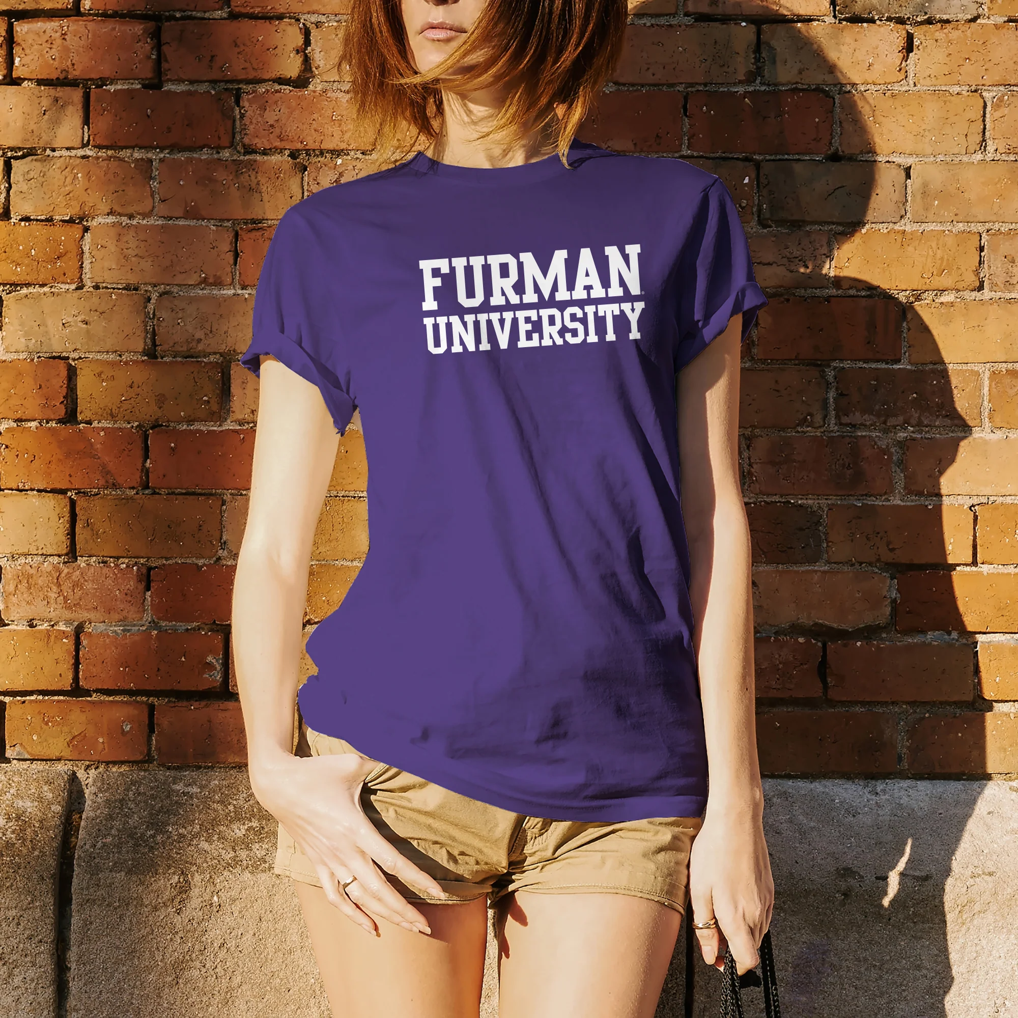 Furman University Paladins Basic Block Short Sleeve T Shirt - Purple - Image 4