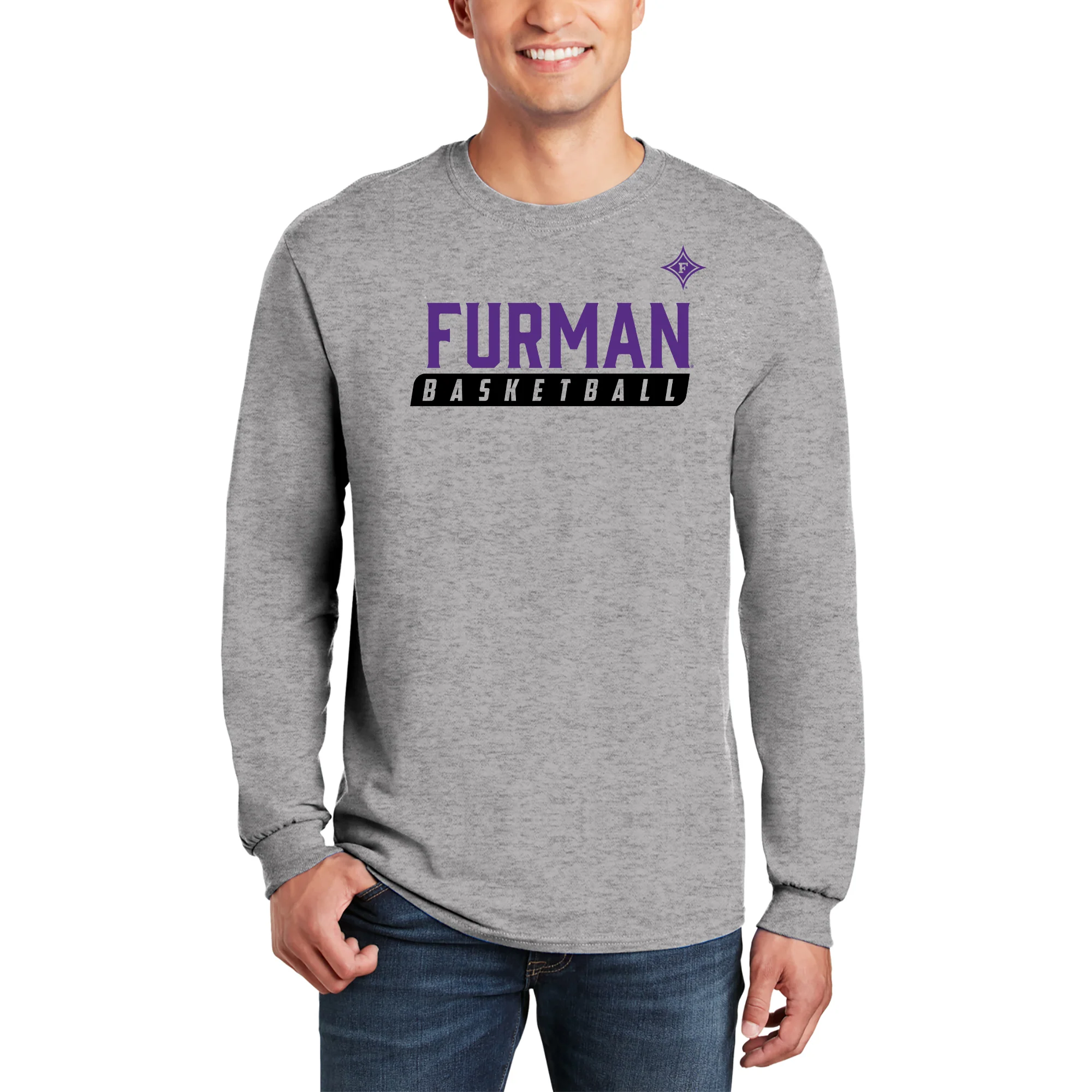 Furman University Paladins Basketball Slant Long Sleeve T Shirt - Sport Grey - Image 3