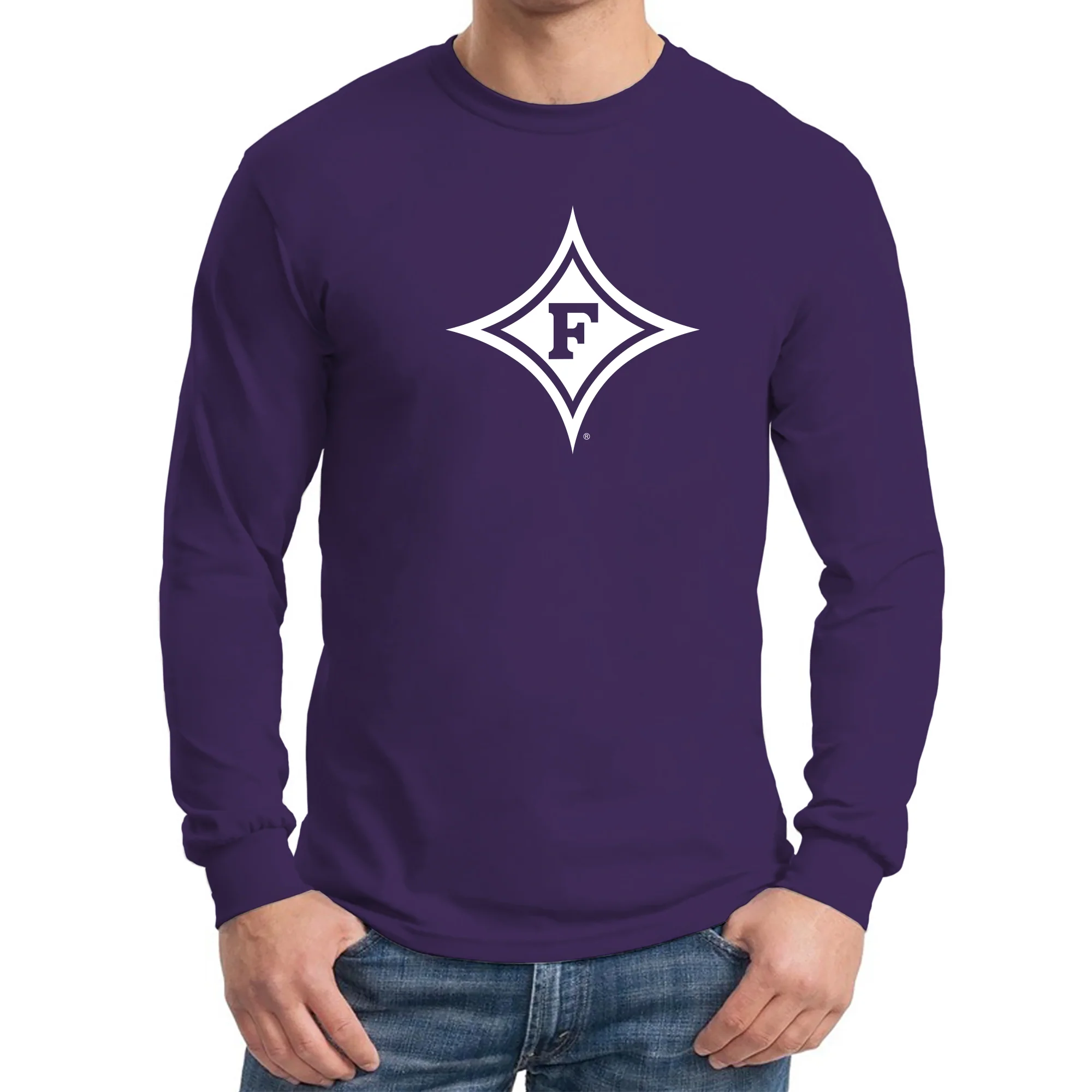 Furman University Paladins Primary Logo Long Sleeve T Shirt - Purple - Image 3