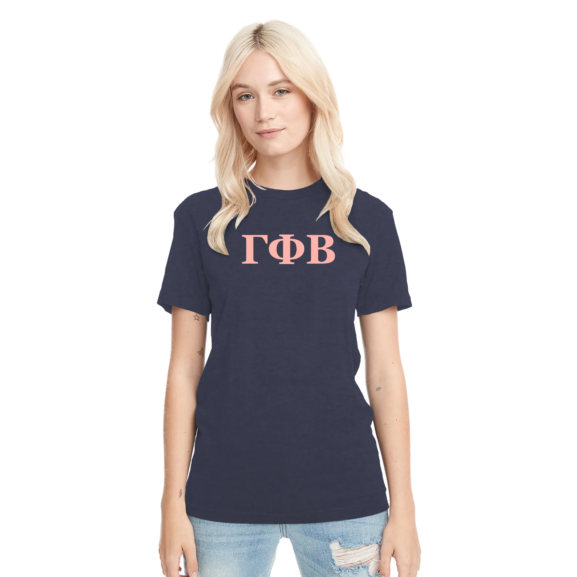 Gamma Phi Beta Greek Letter Block NLA Triblend T-Shirt - Vintage Navy - Image 3