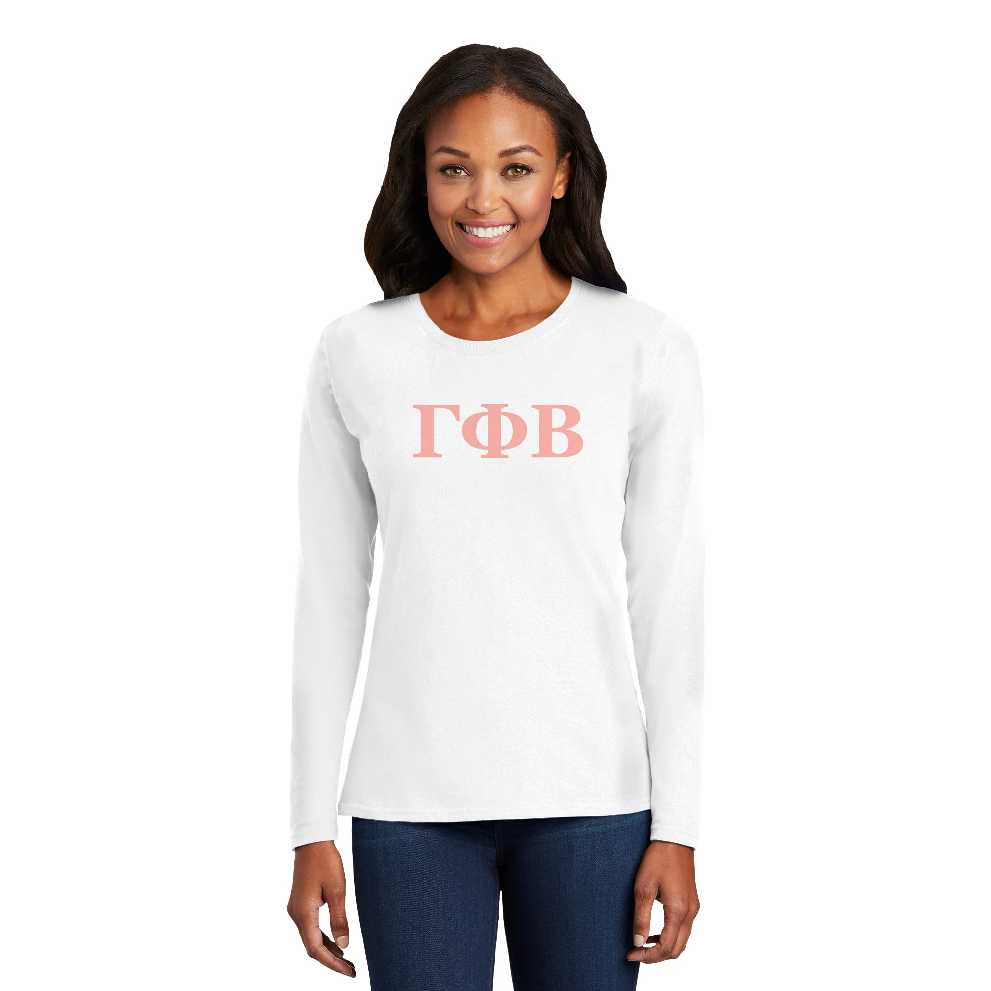 Gamma Phi Beta Greek Letter Block Womens Long Sleeve - White - Image 3
