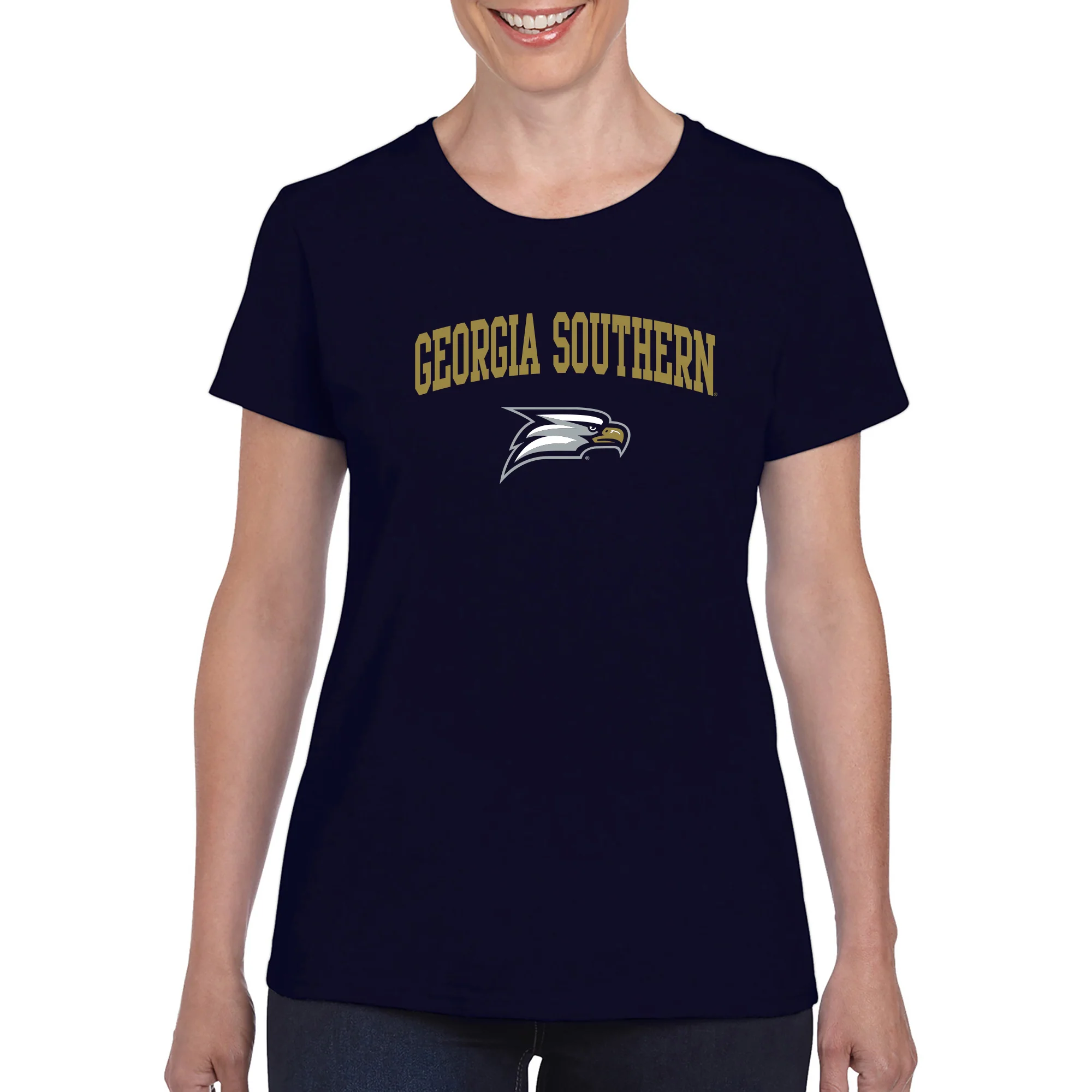 Georgia Southern University Eagles Arch Logo Cotton Women's T-Shirt - Navy - Image 3