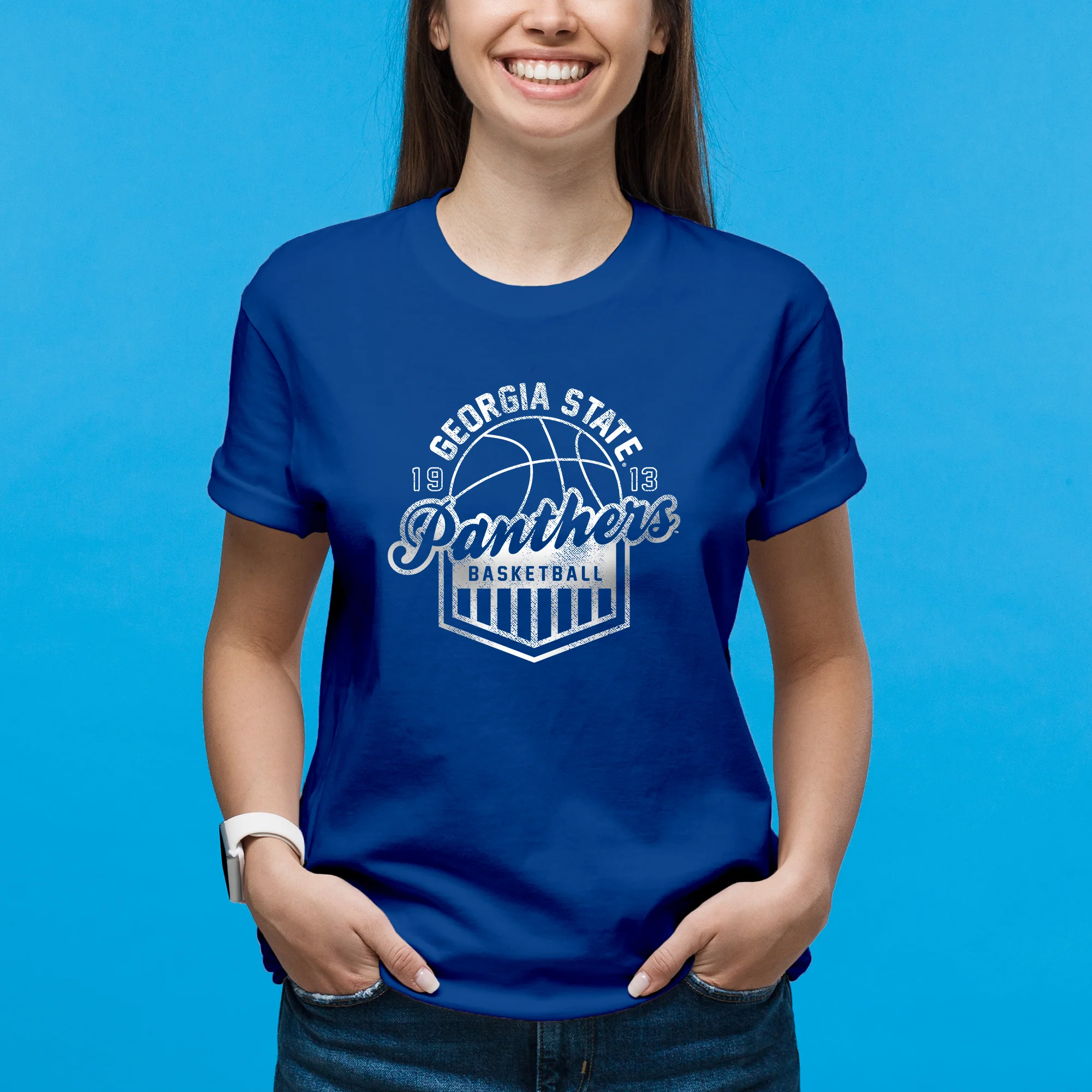 Georgia State Panthers Basketball Shield T-Shirt - Royal - Image 4