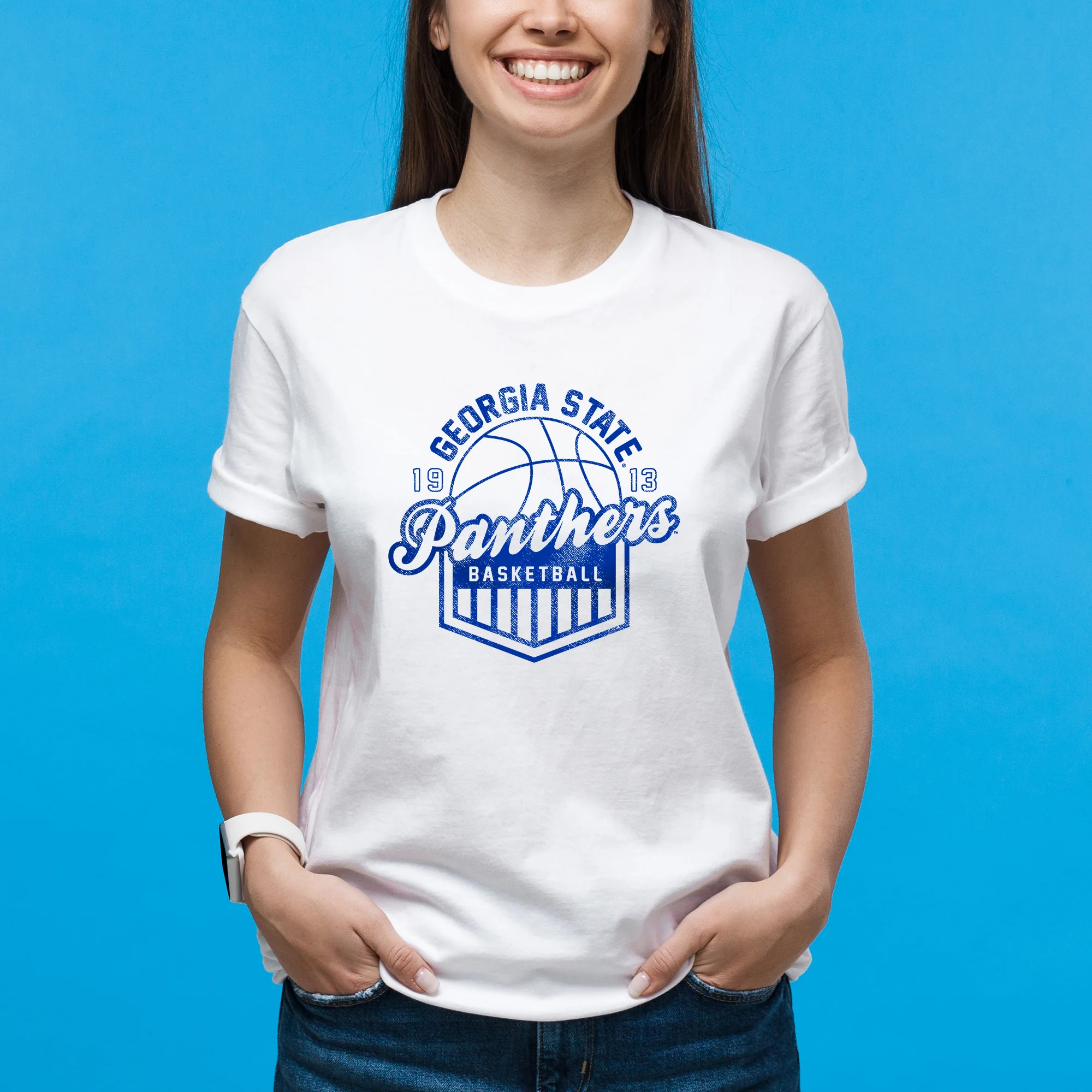 Georgia State Panthers Basketball Shield T-Shirt - White - Image 4