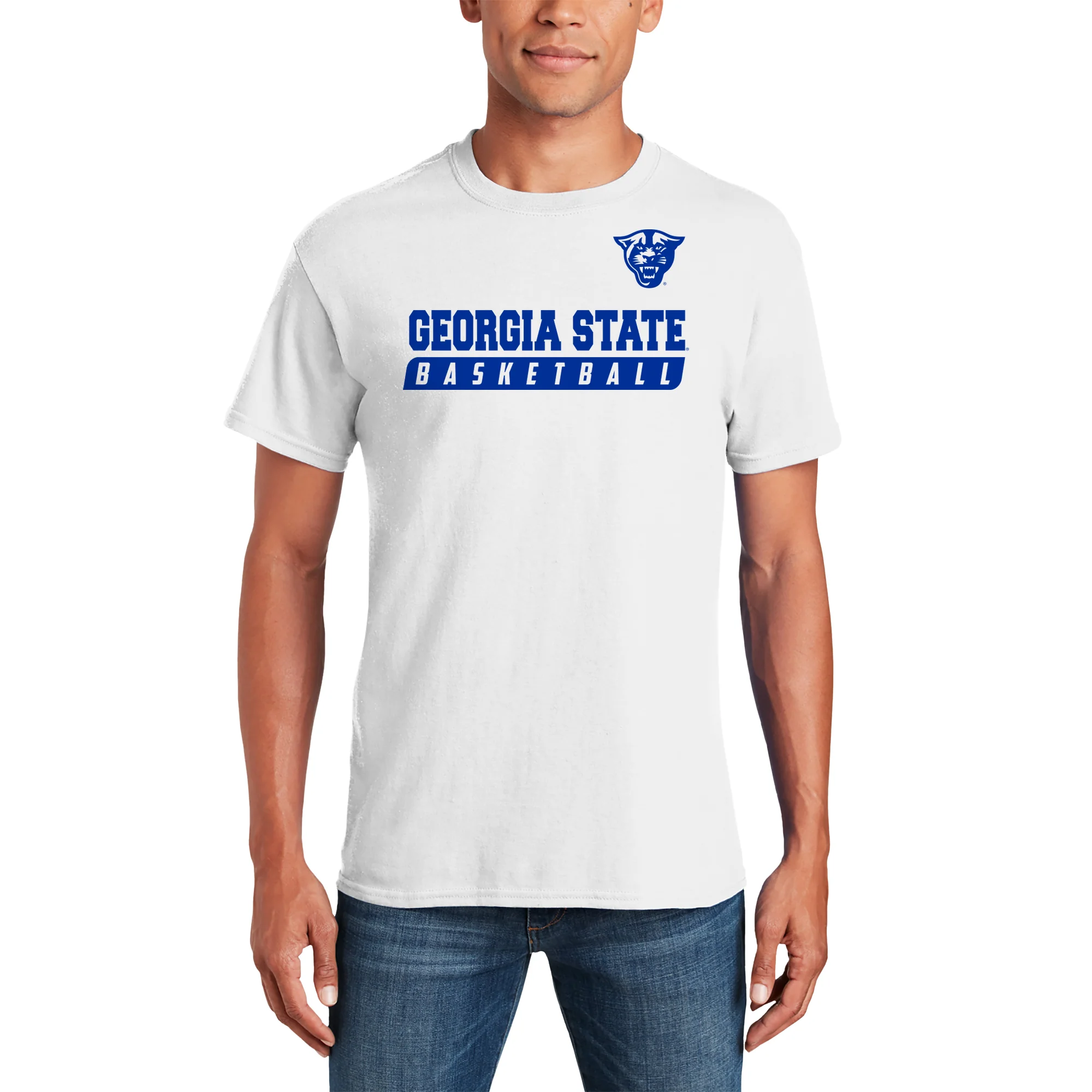 Georgia State University Panthers Basketball Slant Short Sleeve T Shirt - White - Image 3