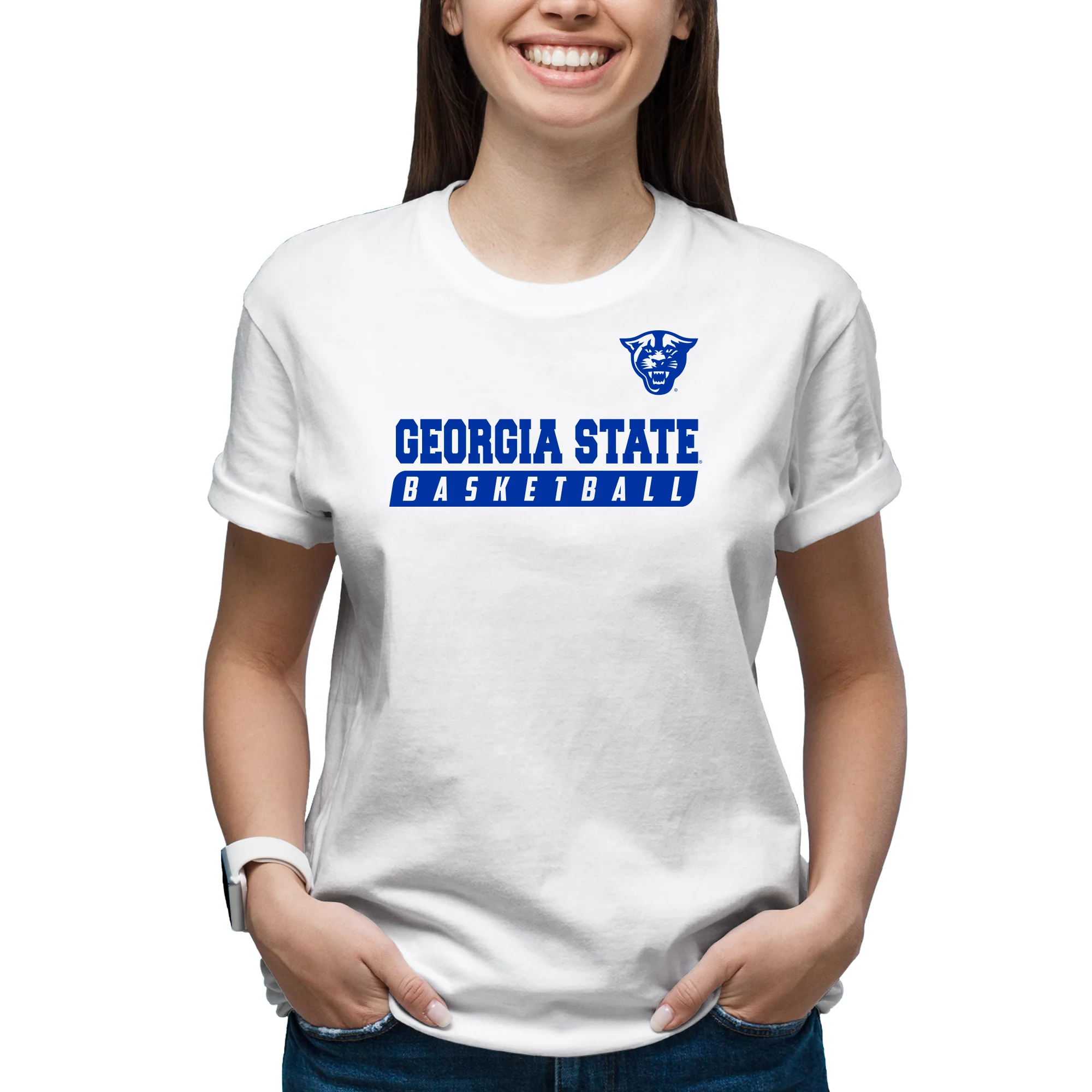 Georgia State University Panthers Basketball Slant Short Sleeve T Shirt - White - Image 4