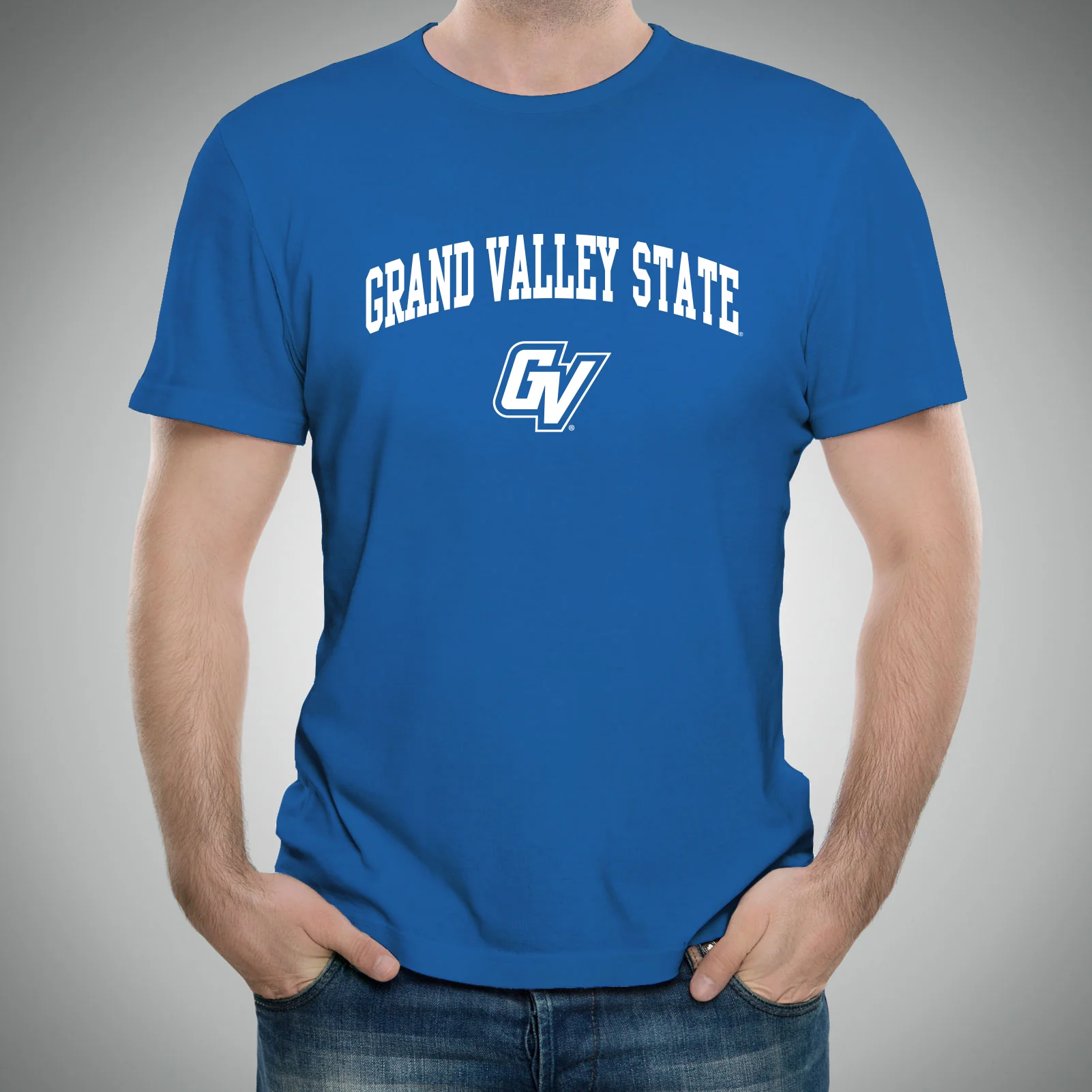 Grand Valley State University Lakers Arch Logo Short Sleeve T Shirt - Royal - Image 3
