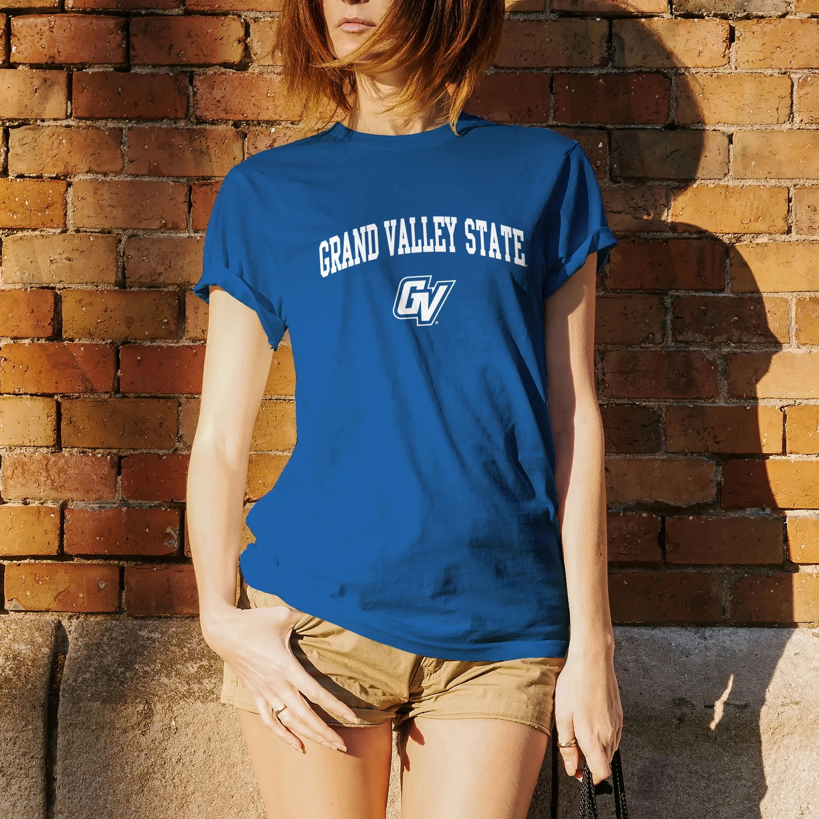 Grand Valley State University Lakers Arch Logo Short Sleeve T Shirt - Royal - Image 4