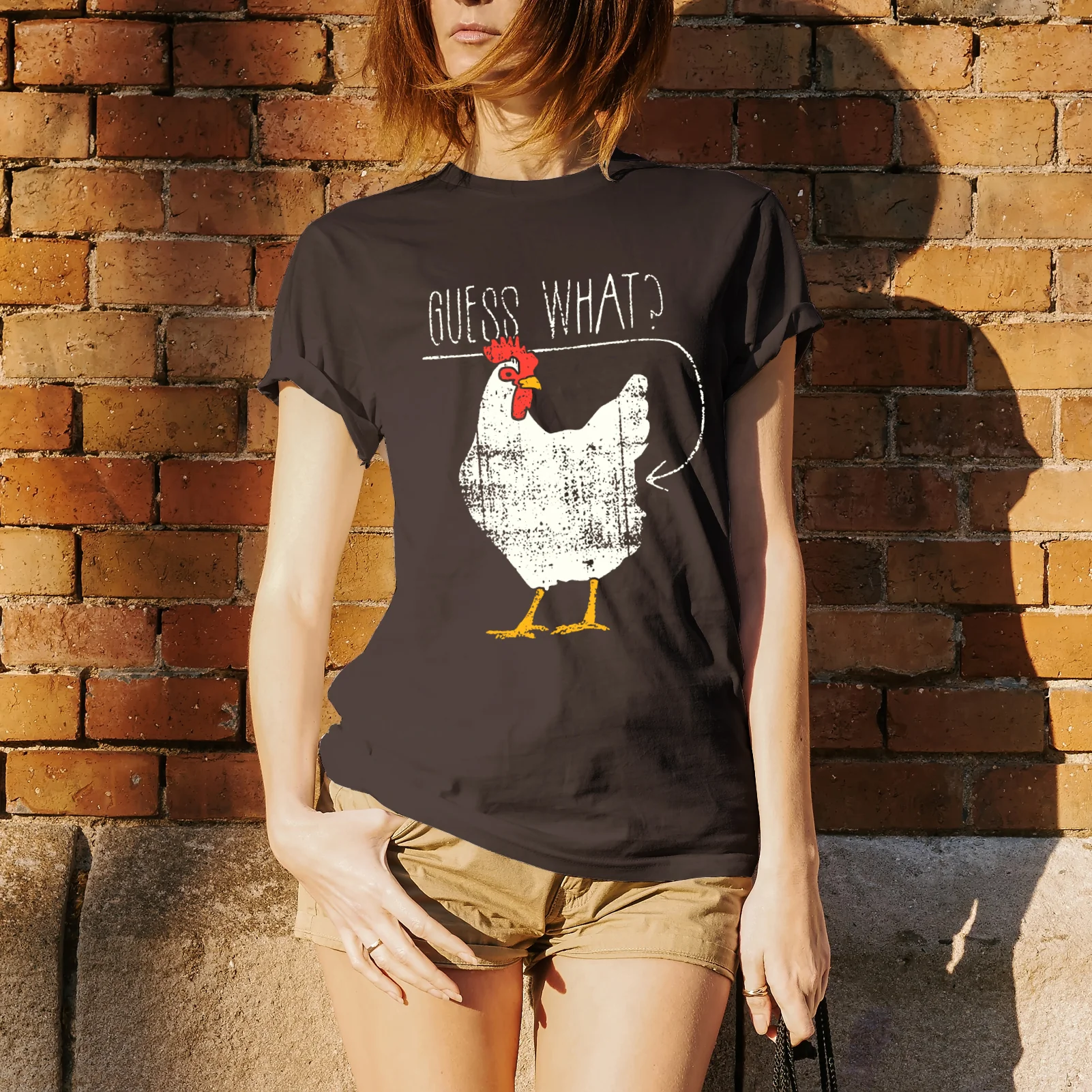 Guess What? Chicken Butt: Funny Graphic T-Shirt - Adult - Dark Chocolate - Image 5