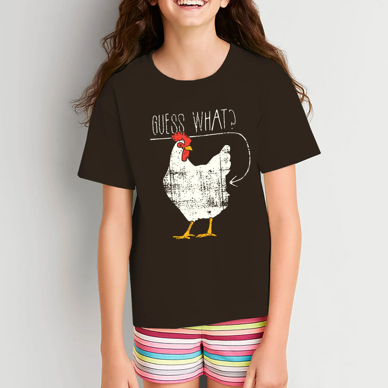 Guess What? Chicken Butt: Funny Graphic T-Shirt - YOUTH - Dark Chocolate - Image 4