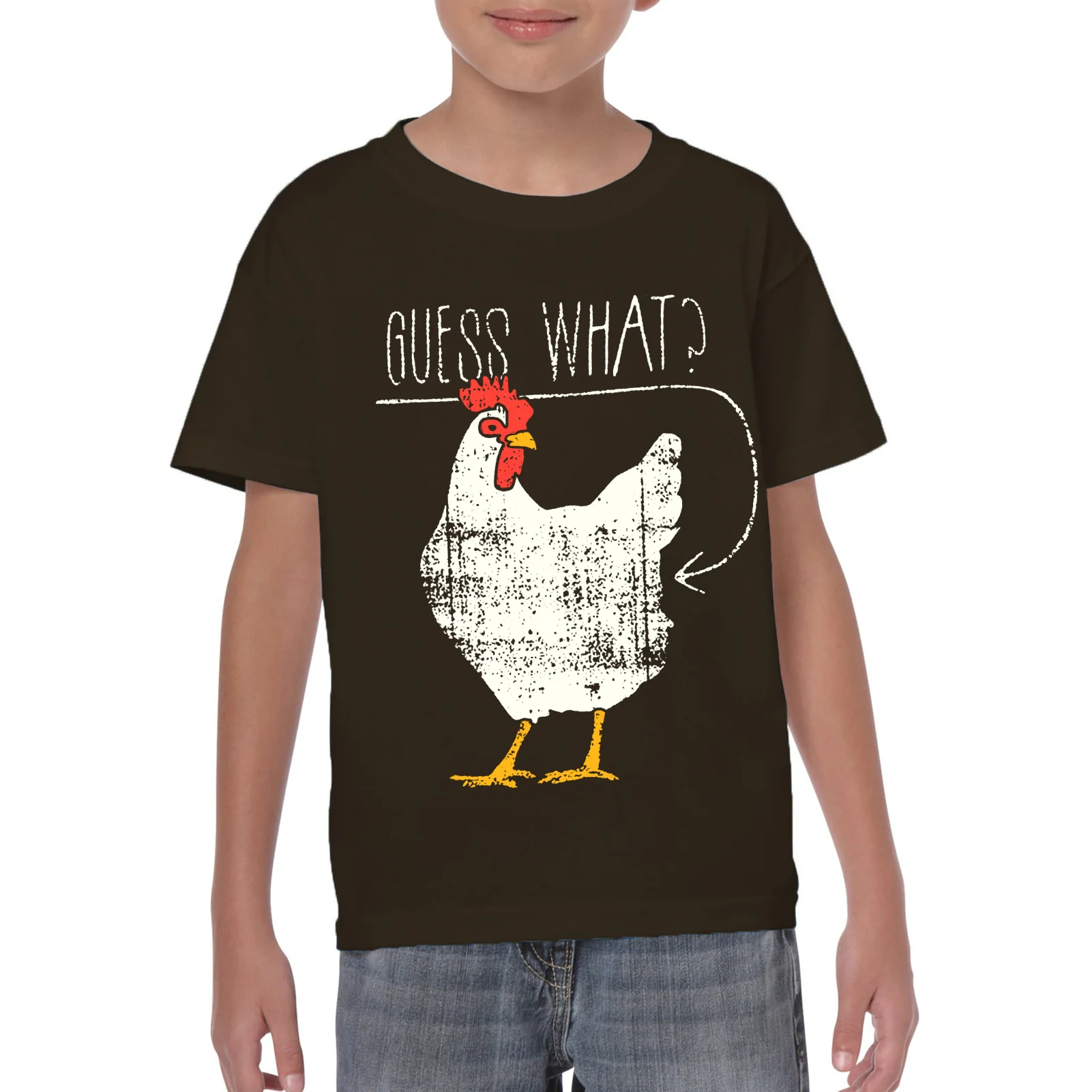 Guess What? Chicken Butt: Funny Graphic T-Shirt - YOUTH - Dark Chocolate - Image 5