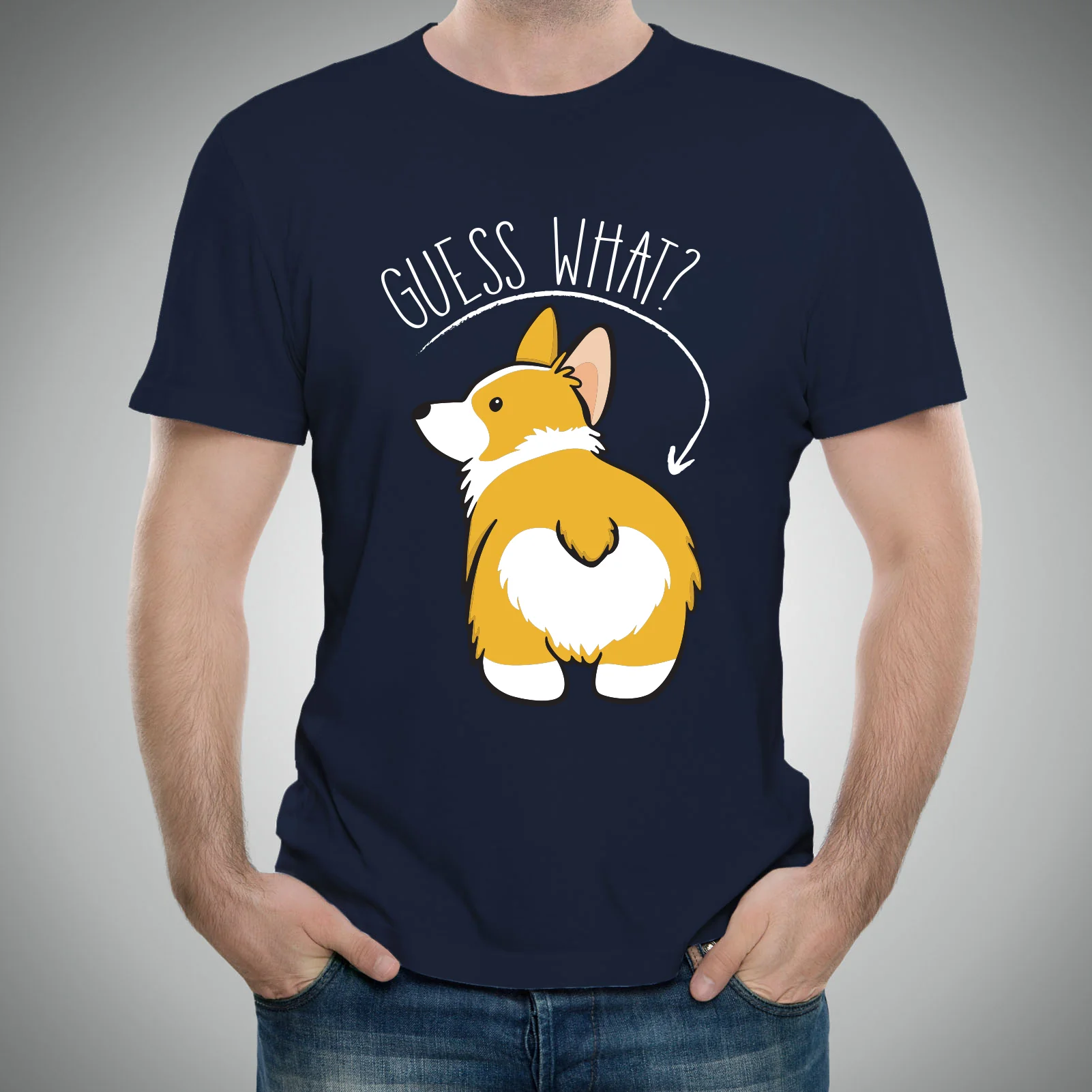Guess What? Corgi Butt - Funny Dog Graphic T-Shirt - Navy - Image 4