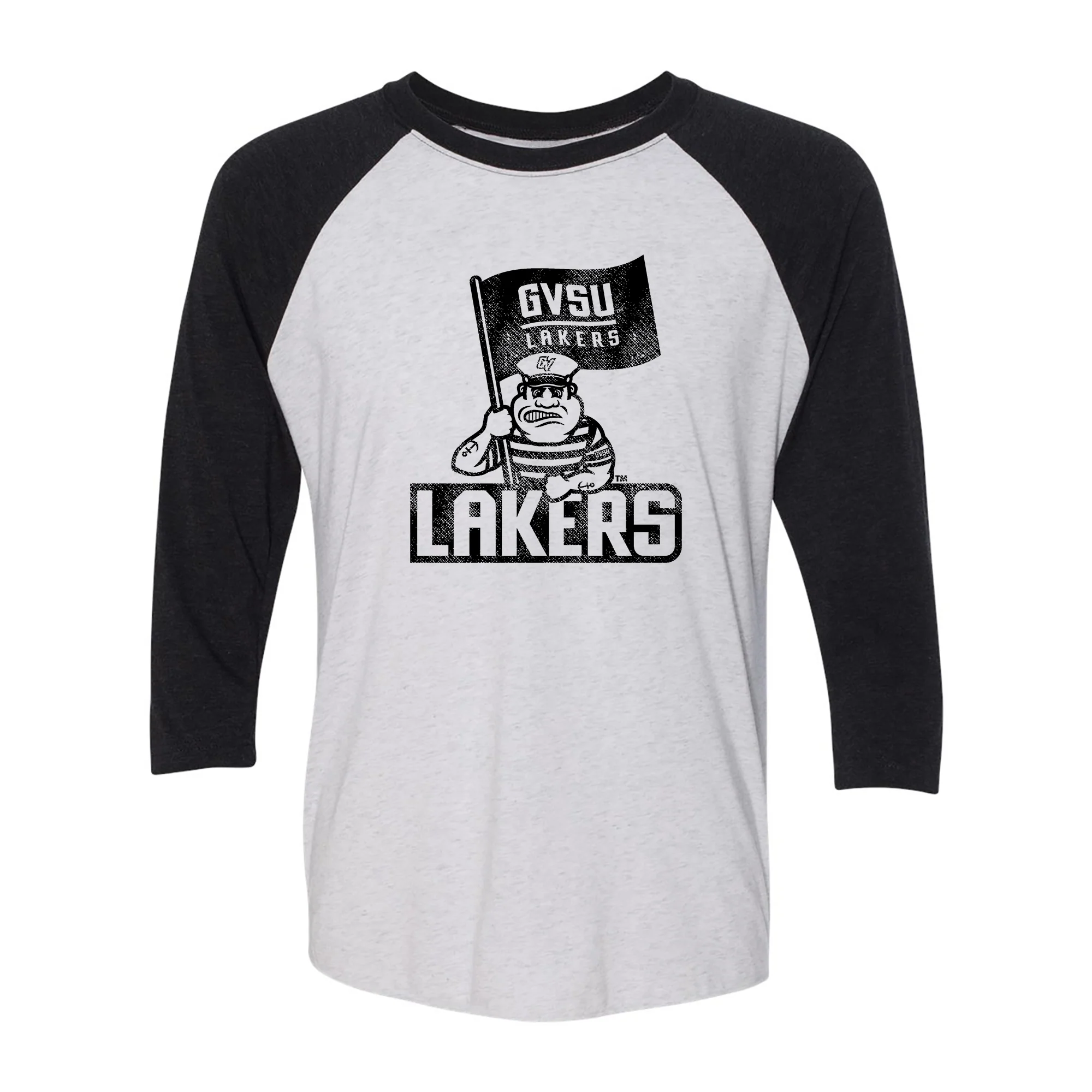 GVSU Mascot Mark NLA 3/4 Sleeve Raglan T-Shirt - Heather White / Vintage Black