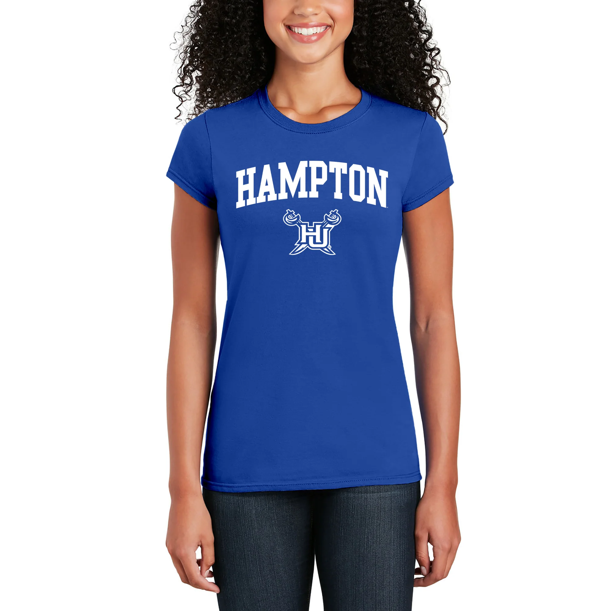 Hampton University Pirates Arch Logo Women's Short Sleeve T Shirt - Royal - Image 3