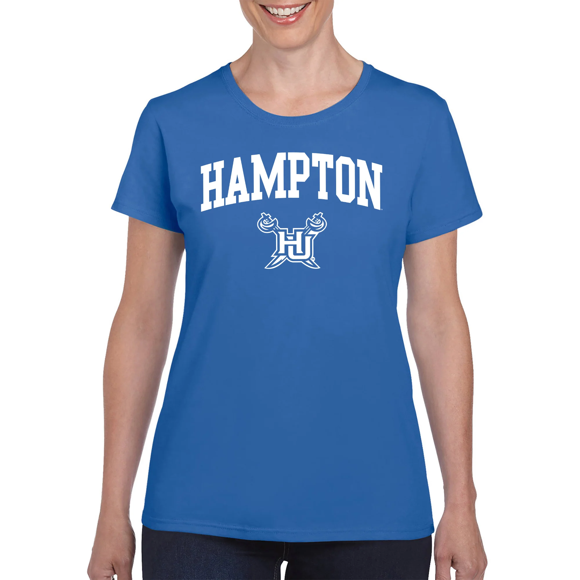 Hampton University Pirates Arch Logo Women's Short Sleeve T Shirt - Royal - Image 4