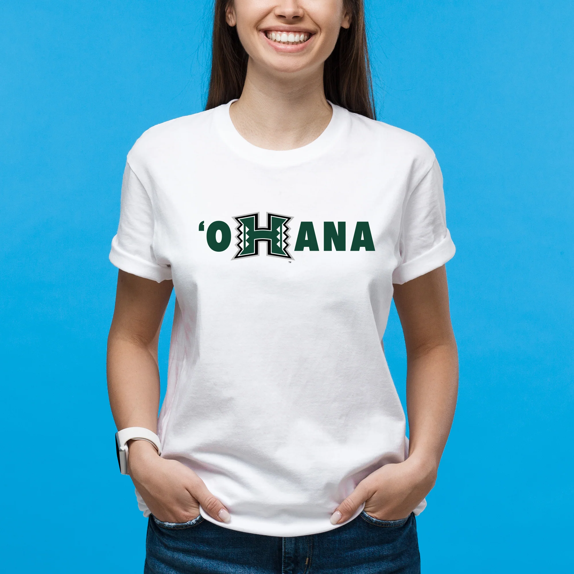 Hawaii Manoa Rainbow Warriors OHANA T Shirt - White - Image 5
