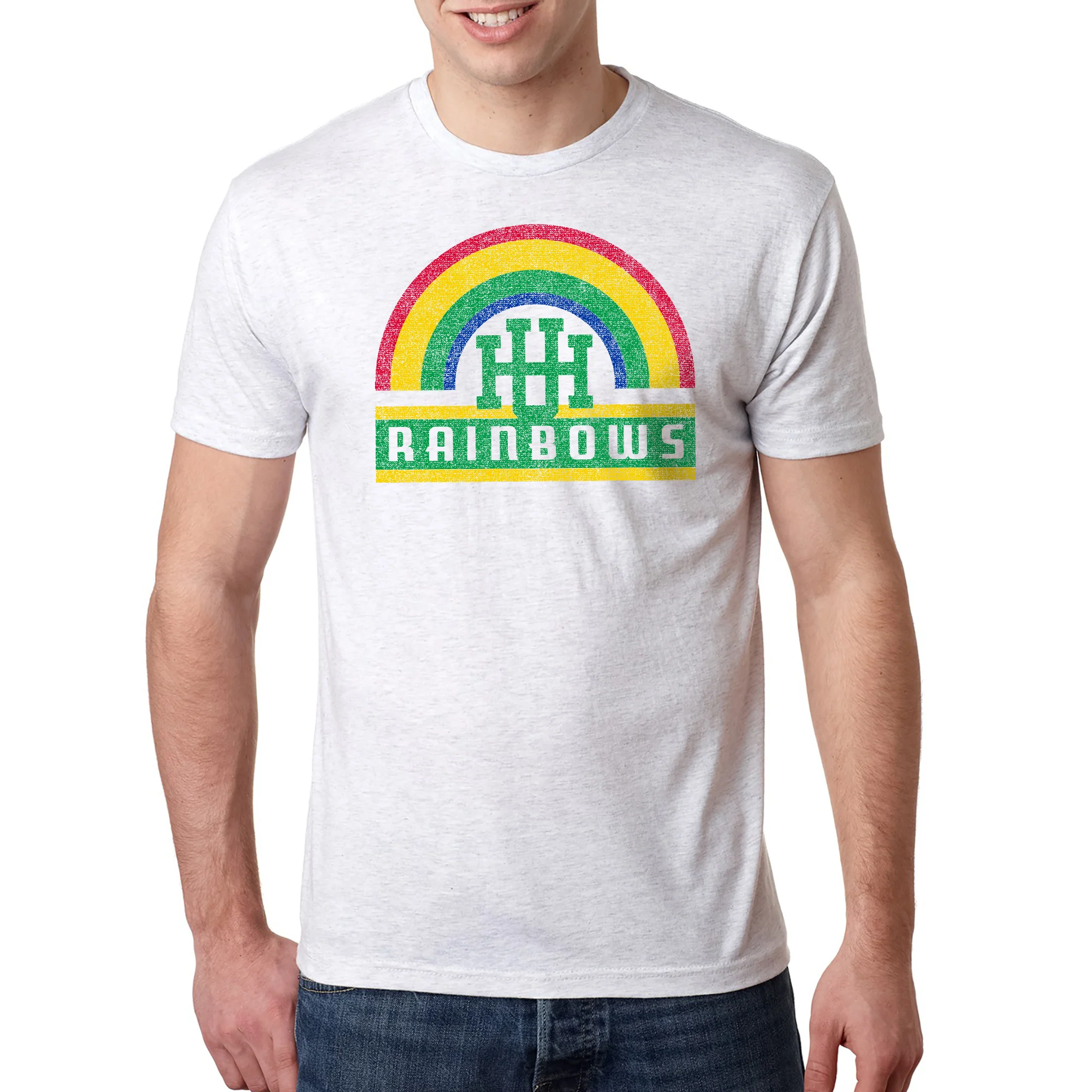 Hawaii Rainbow Warriors Vintage Rainbow Triblend T Shirt - Heather White - Image 3