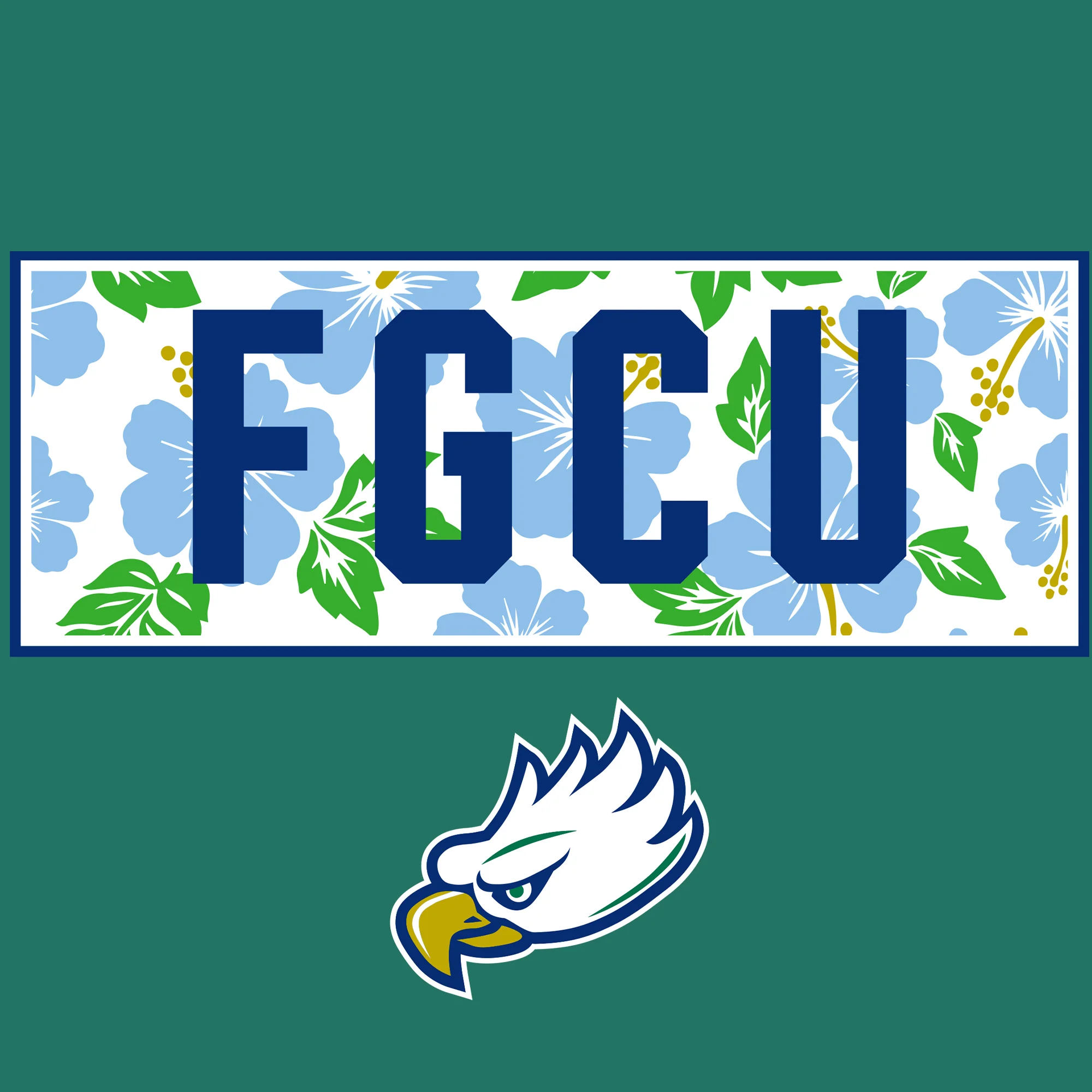 Florida Gulf Coast University Eagles Hibiscus Pattern Blocks Basic Cotton Short Sleeve T Shirt - Kelly - Image 2