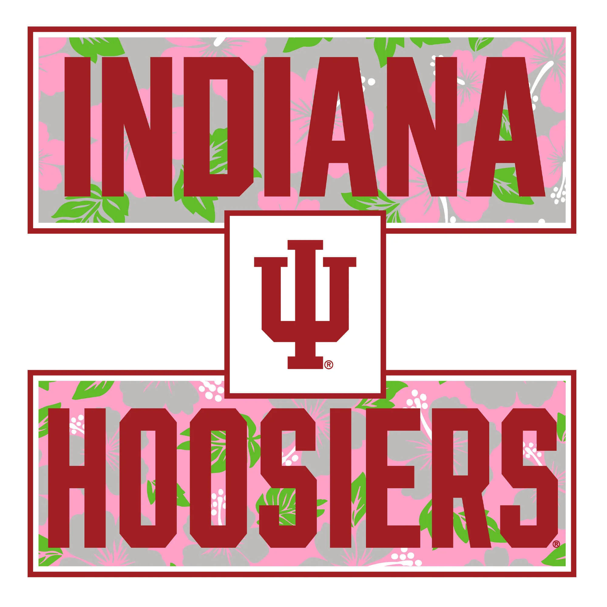 Indiana University Hoosiers Hibiscus Pattern Blocks Basic Cotton Short Sleeve T Shirt - White - Image 2