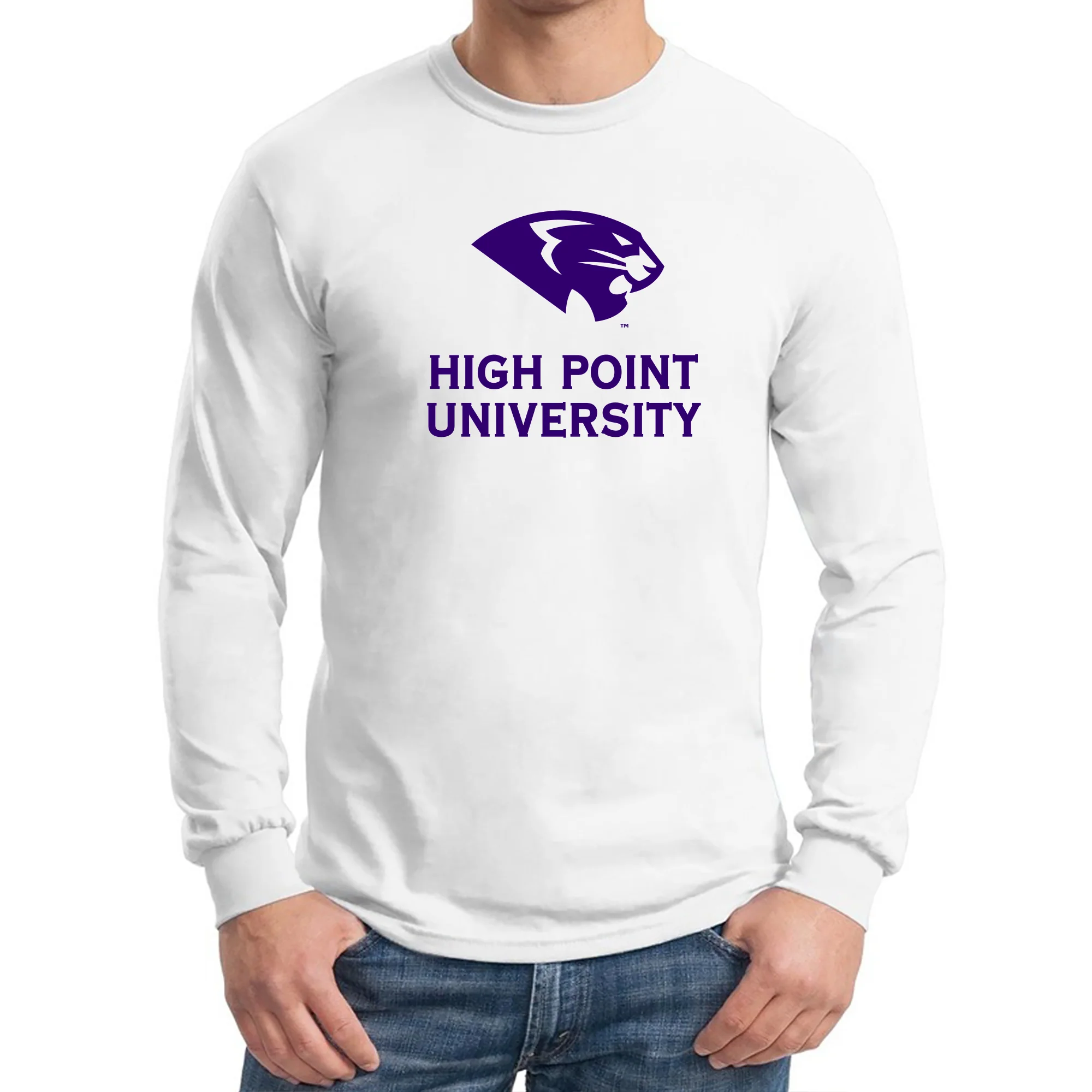 High Point University Panthers Primary Logo Long Sleeve T Shirt - White - Image 3