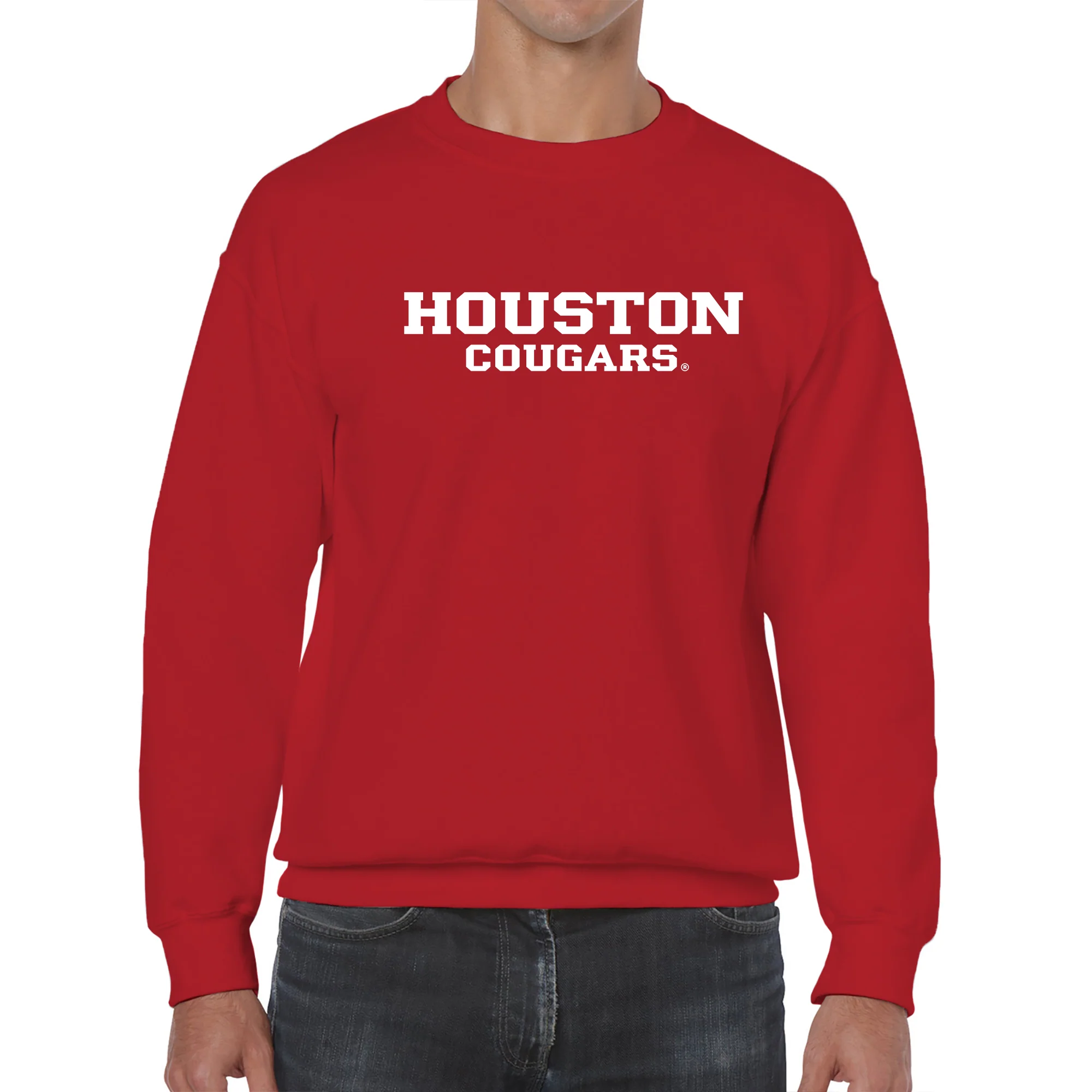 University of Houston Cougars Basic Block Crewneck Sweatshirt - Red - Image 3