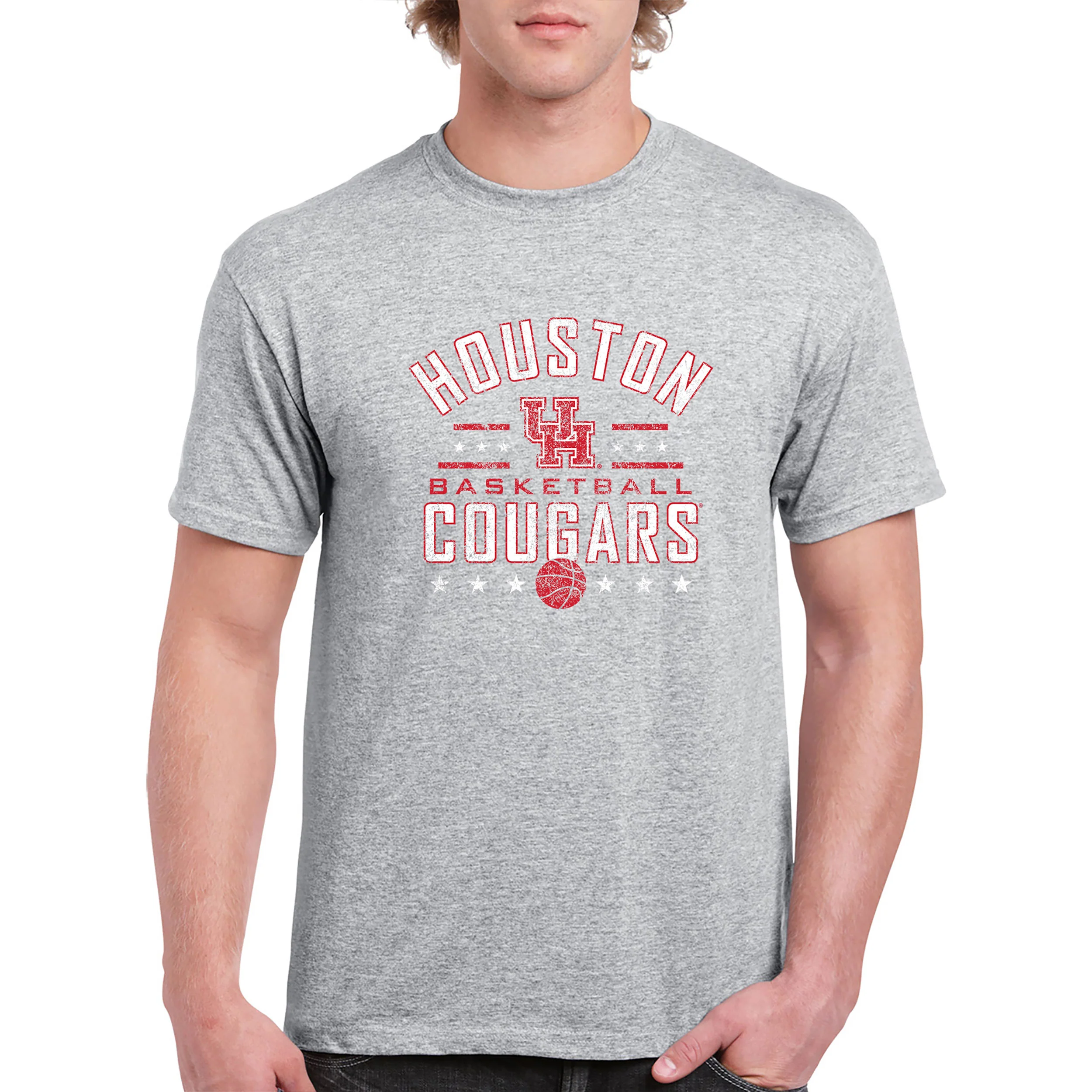 University of Houston Cougars Basketball Arch Stars Short Sleeve T Shirt - Sport Grey - Image 4