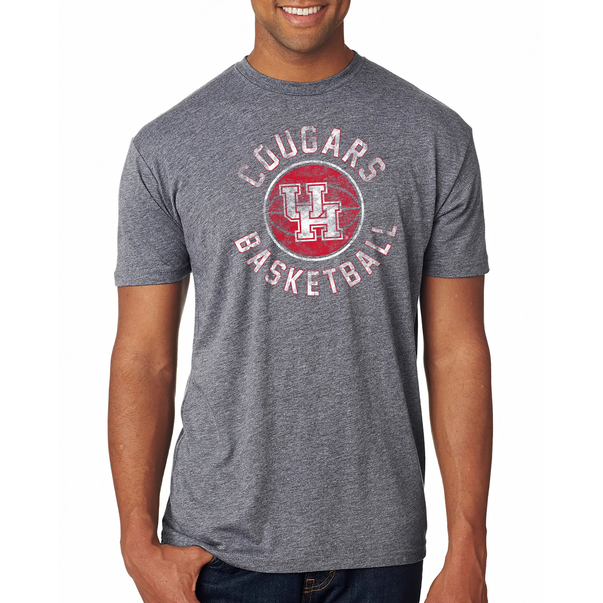 University of Houston Cougars Basketball Distress Short Sleeve T-Shirt - Premium Heather - Image 4